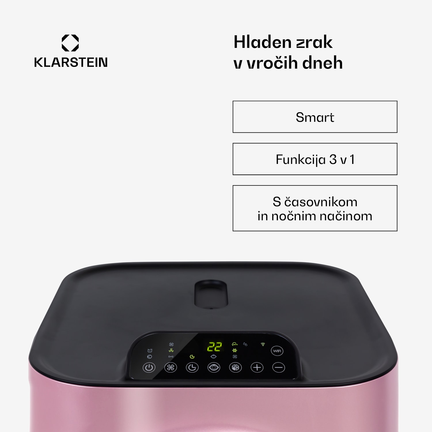 Kraftwerk Smart 12K, klimatska naprava, 3 v 1, 12 000 BTU, upravljanje preko aplikacije, daljinski upravljalnik 12.000 BTU | Zlato-roza kovinska
