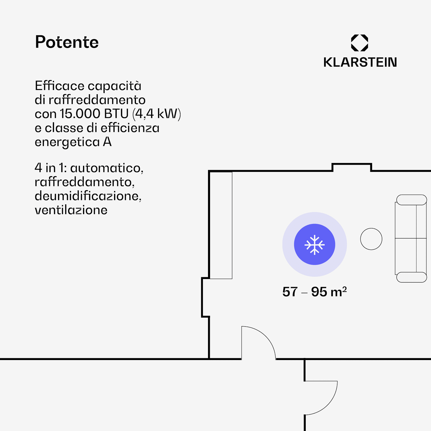 Max Breeze Smart - Climatizzatore mobile, 15000 BTU/ora (4,4 kW), classe energetica A Nero