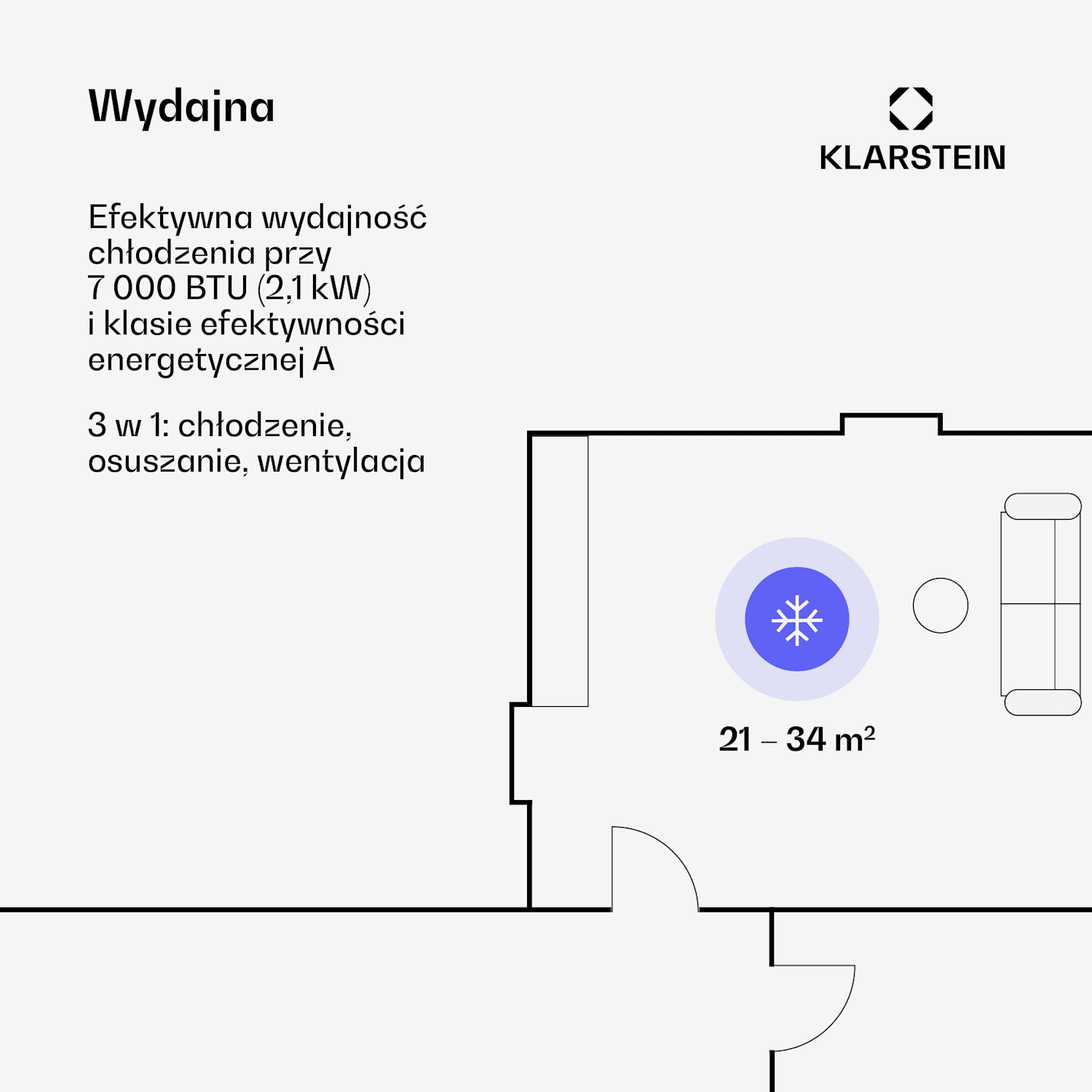Pure Blizzard Smart 7k, klimatyzator przenośny, 7000 BTU/2,1 kW, klasa efektywności energetycznej A, pilot 