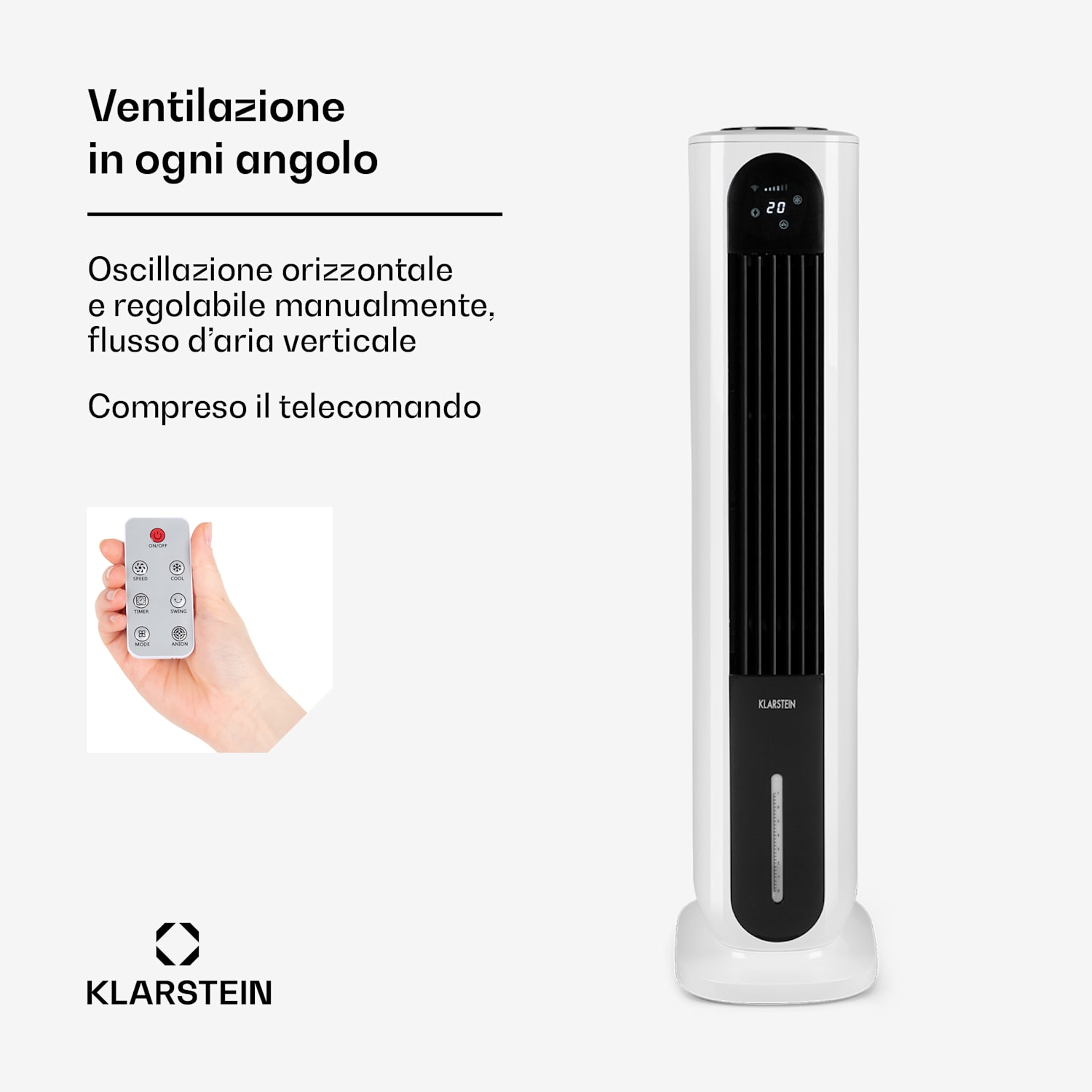 Polar Tower Smart, Ventilatore, Raffreddatore Evaporativo, Telecomando, 5 Piastre Eutettiche, 7L, 85W 