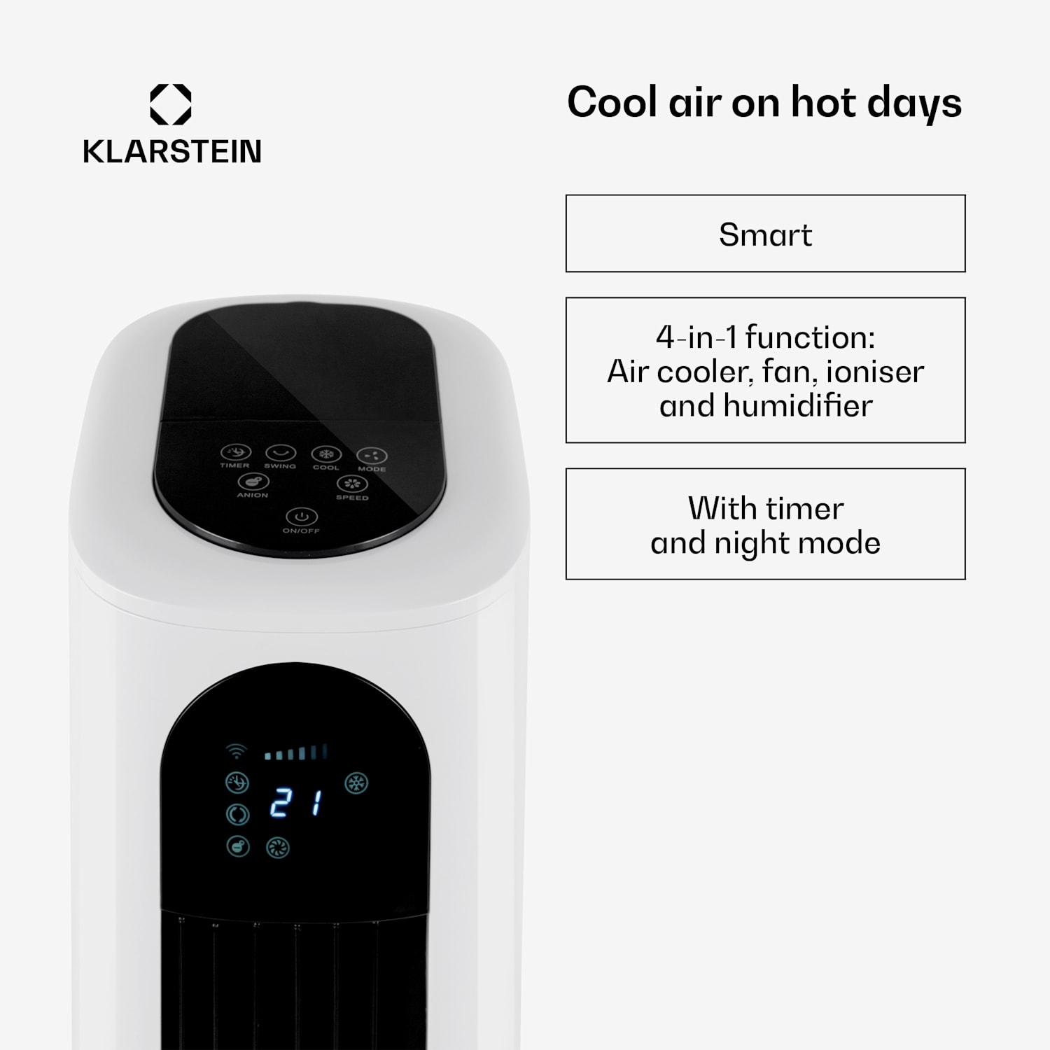 Polar Tower Smart ventilator luchtkoeler 7L 85W afstandsbediening 5x koelelement 330 m³/h | Ja | Wit