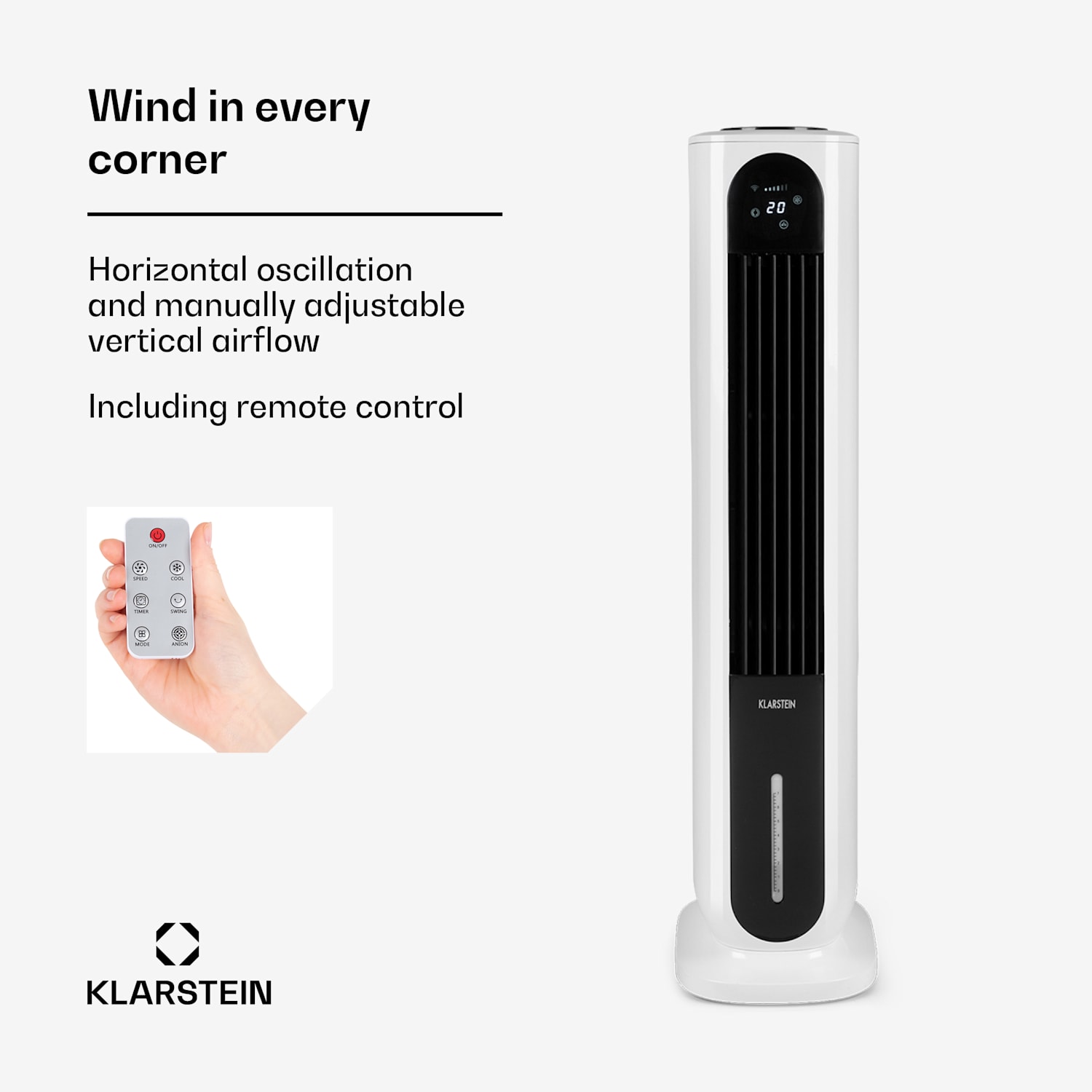 Polar Tower Smart ventilator luchtkoeler 7L 85W afstandsbediening 5x koelelement 330 m³/h | Ja | Wit
