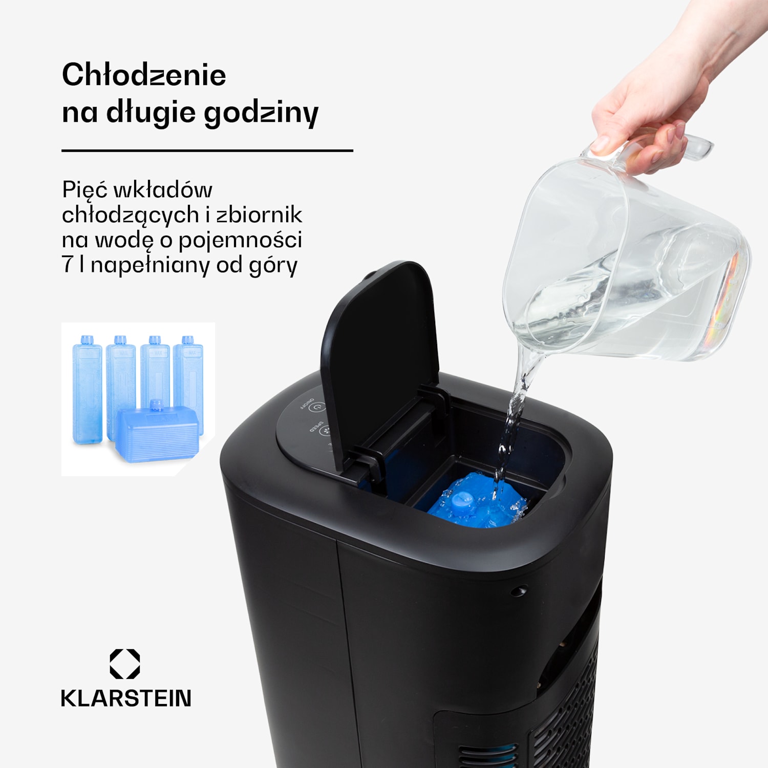 Polar Tower Smart, klimator, wentylator, 7 l, 85 W, pilot zdalnego sterowania, 5 x wkład chłodzący 330 m³/h | Tak | Czarny