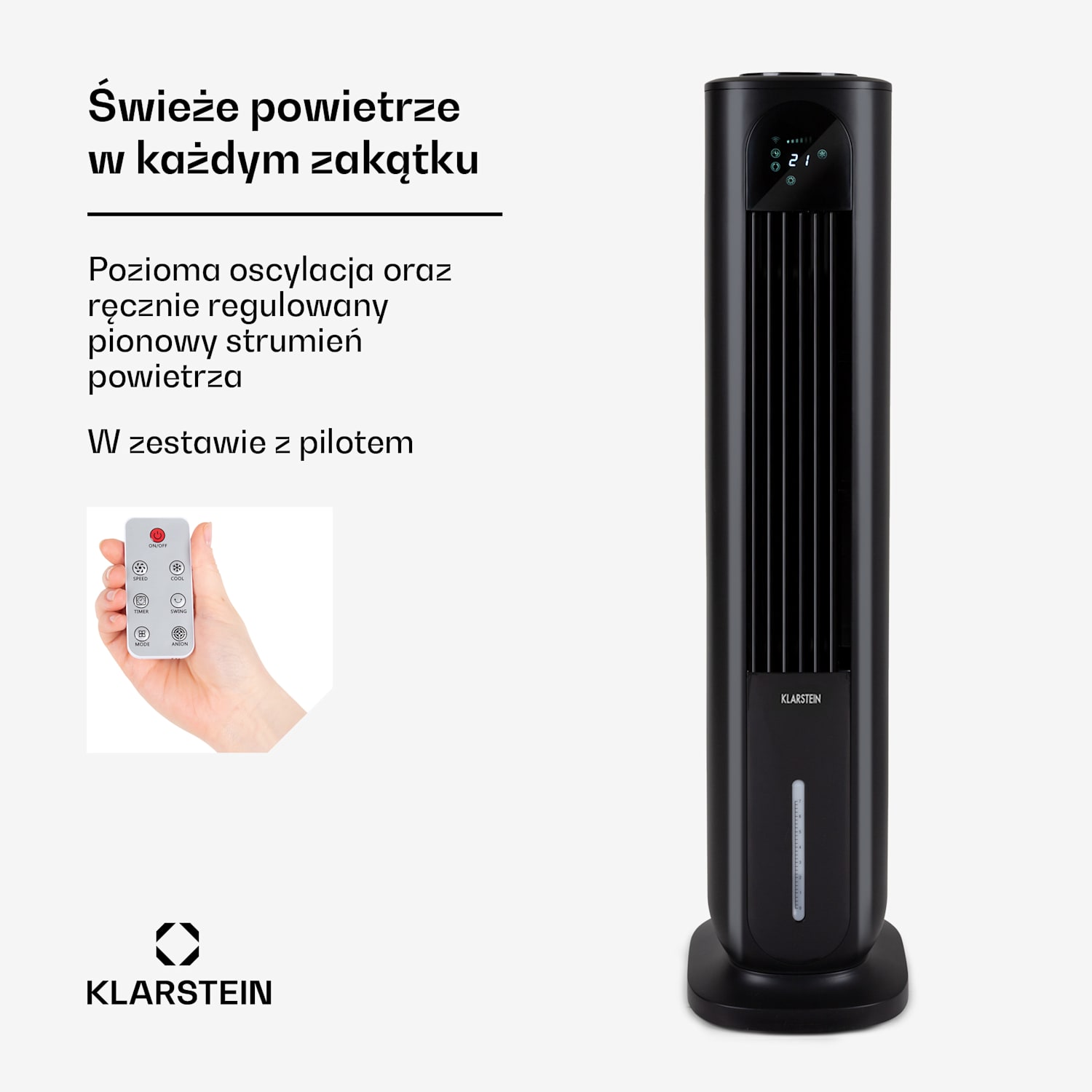 Polar Tower Smart, klimator, wentylator, 7 l, 85 W, pilot zdalnego sterowania, 5 x wkład chłodzący 330 m³/h | Tak | Czarny