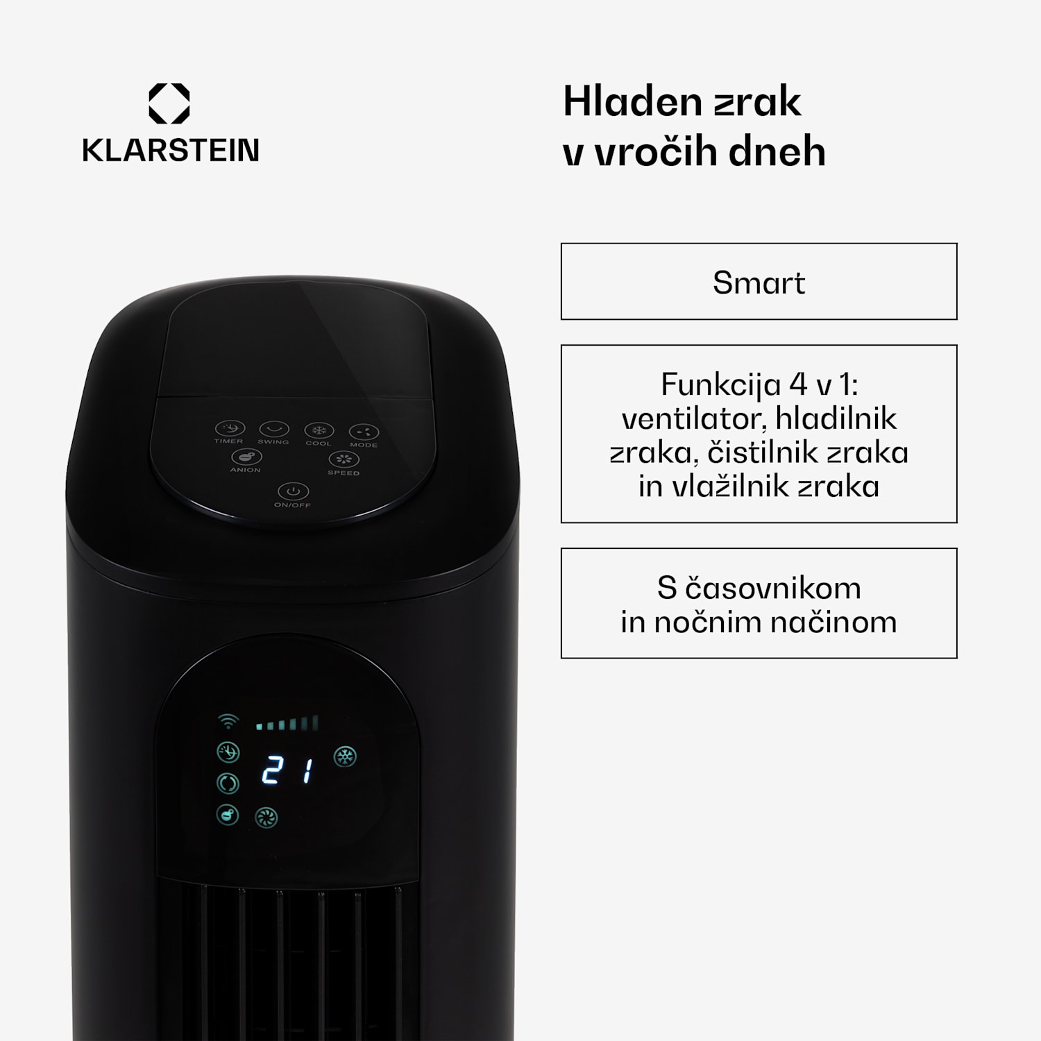 Polar Tower Smart, ventilator, hladilnik zraka, 7 L, 85 W, daljinski upravljalnik, 5 x hladilni boks 