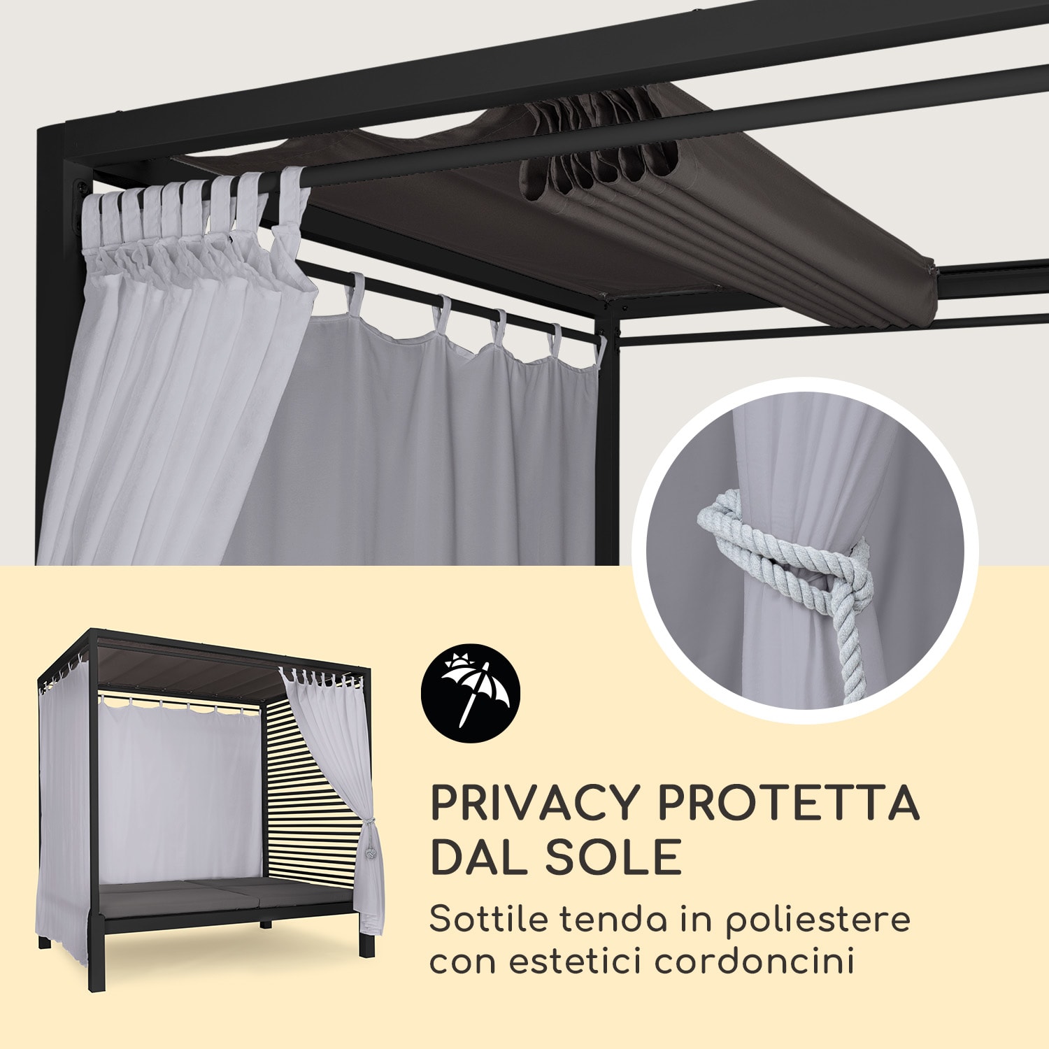 Eremitage Double Lux lettino 4 posizioni reclinabili 2 persone imbottitura da 6 cm Nero