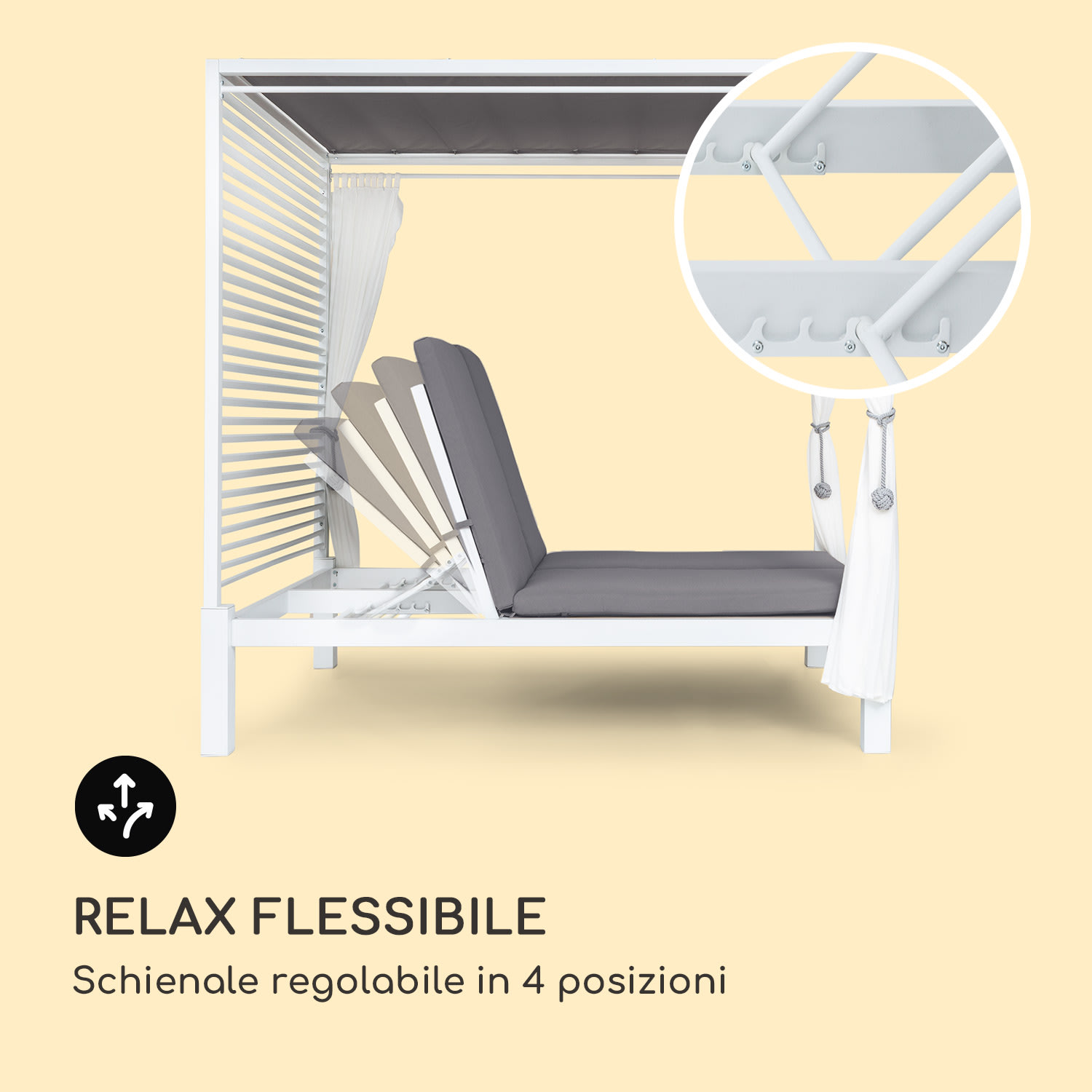 Eremitage Double Lux lettino 4 posizioni reclinabili 2 persone imbottitura da 6 cm Bianco / Grigio medio