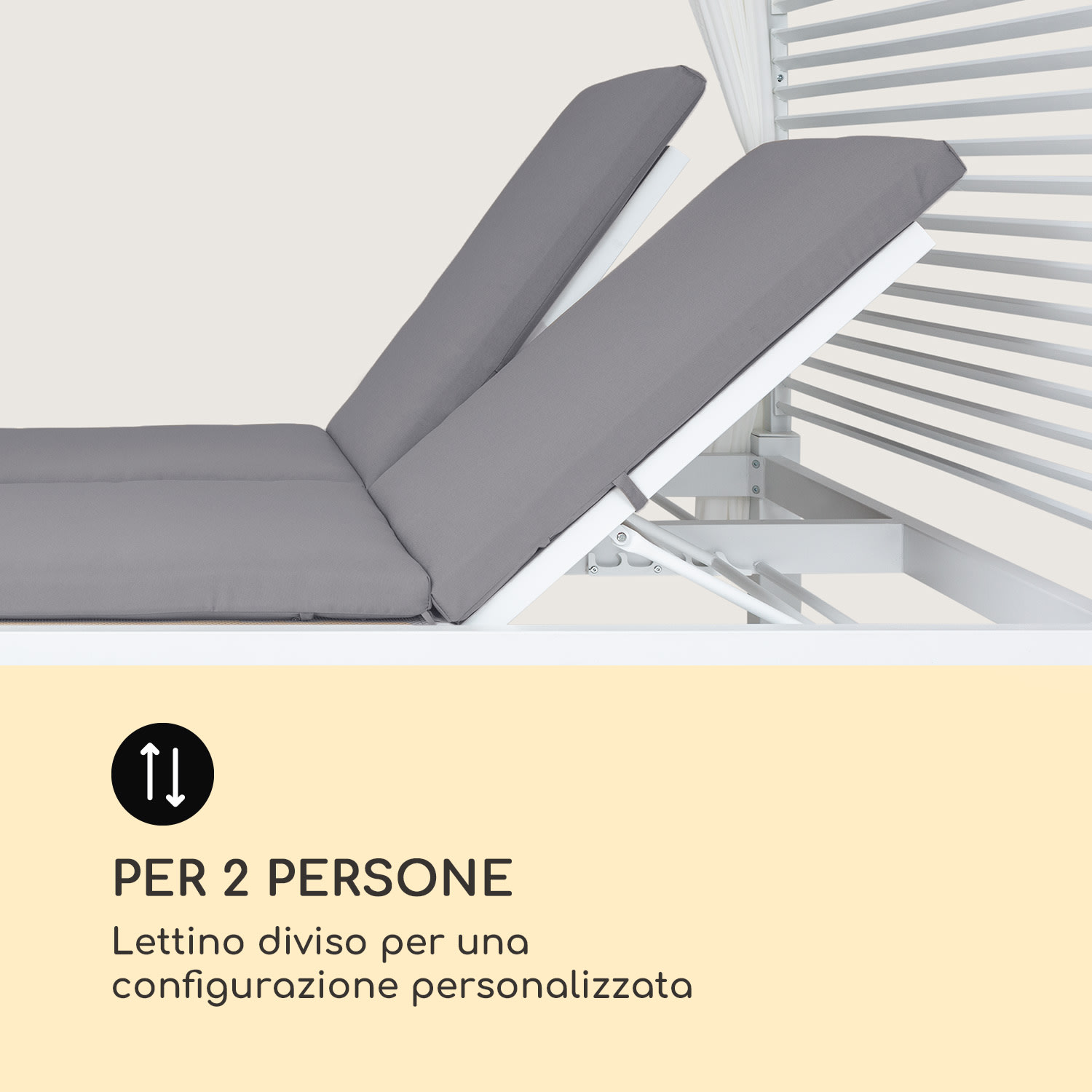 Eremitage Double Lux lettino 4 posizioni reclinabili 2 persone imbottitura da 6 cm Bianco / Grigio medio