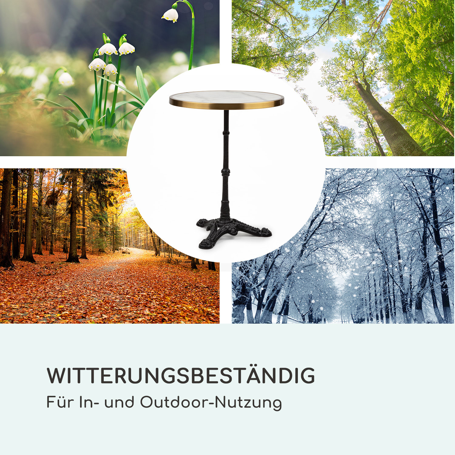 Patras Lux Bistro-Tisch mit Dreifuß Marmortisch Ø: 57,5 cm Höhe: 72 cm Schwarz / Weißer Marmor