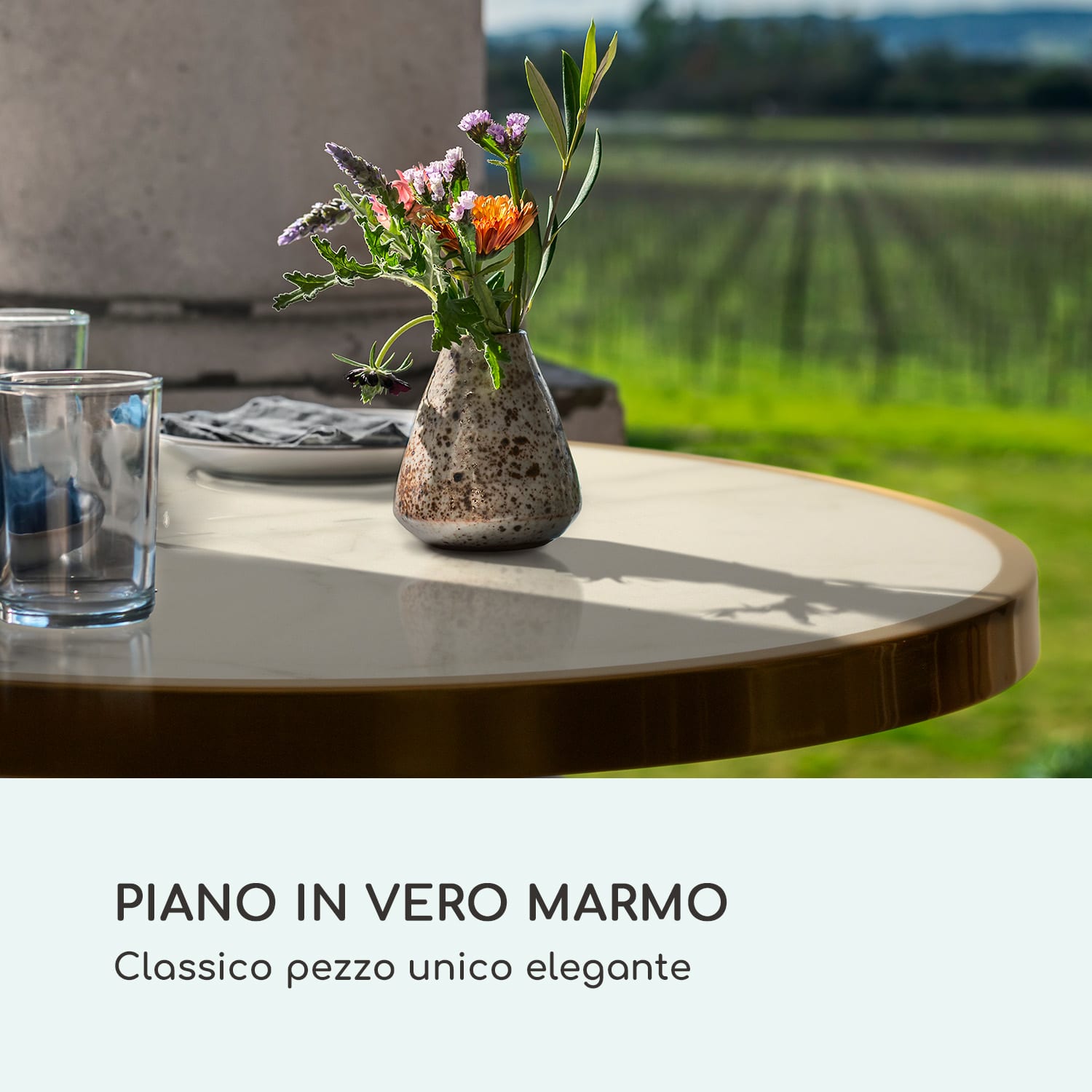 Patras Lux - Tavolino da bistrò con tre gambe d'appoggio, piano in marmo Ø: 57,5 cm, altezza: 72 cm Nero / Bianco marmo