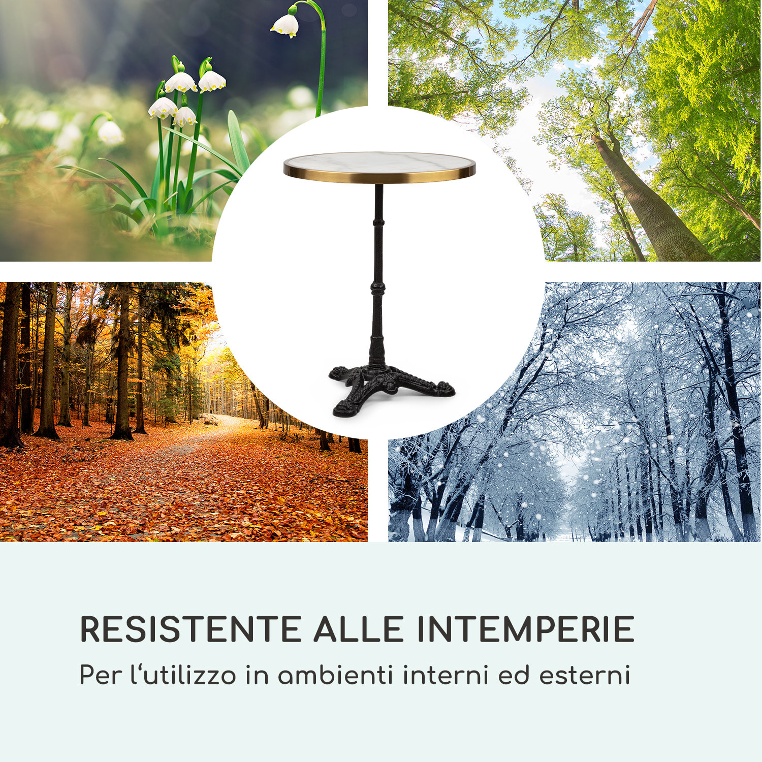 Patras Lux - Tavolino da bistrò con tre gambe d'appoggio, piano in marmo Ø: 57,5 cm, altezza: 72 cm Nero / Bianco marmo