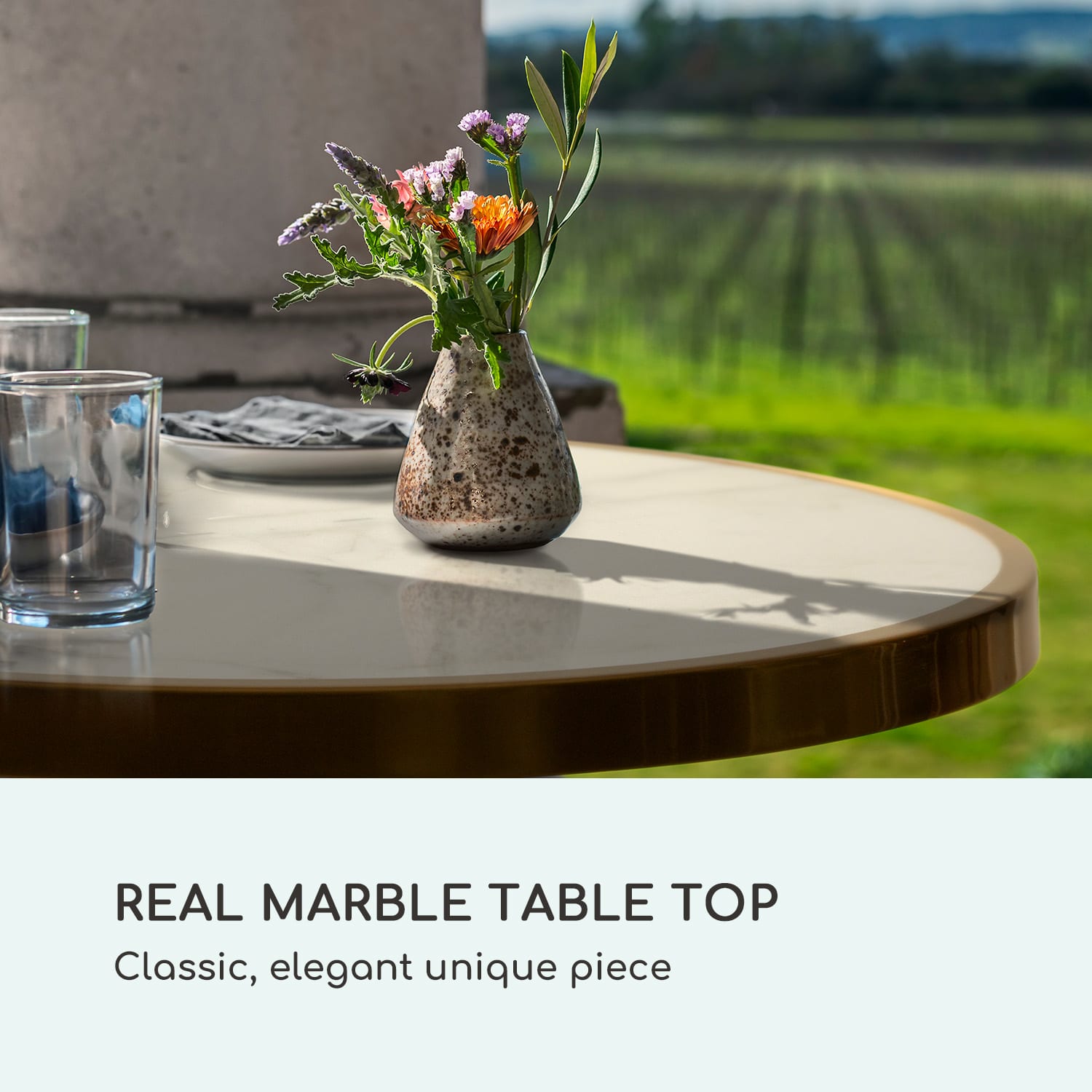 Patras Lux Table bistro avec trépied Table en marbre Ø : 57,5 cm Hauteur : 72 cm Noir / Marbre Blanc