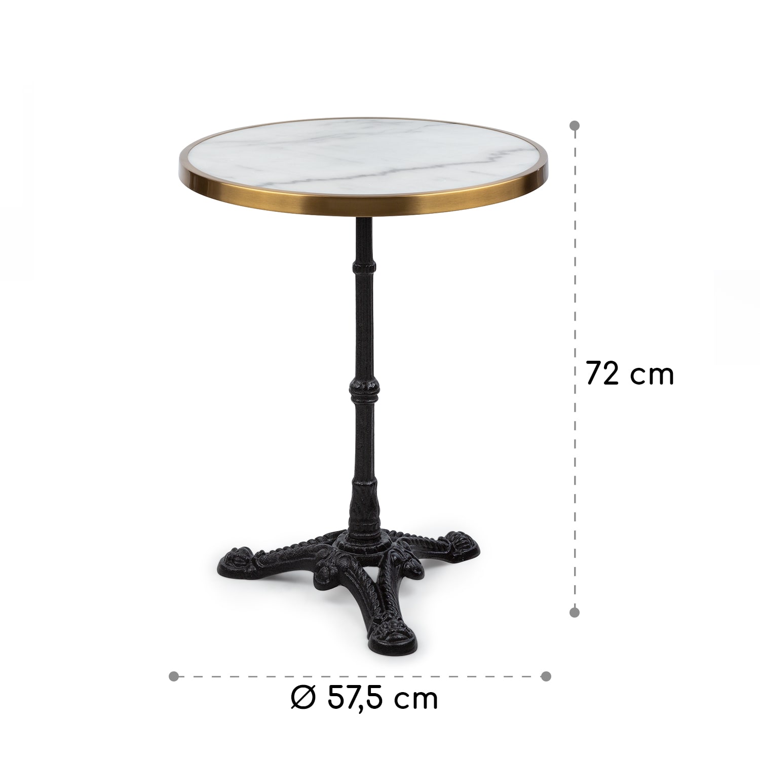 Patras Lux Bistro-Tisch mit Dreifuß Marmortisch Ø: 57,5 cm Höhe: 72 cm Schwarz / Weißer Marmor