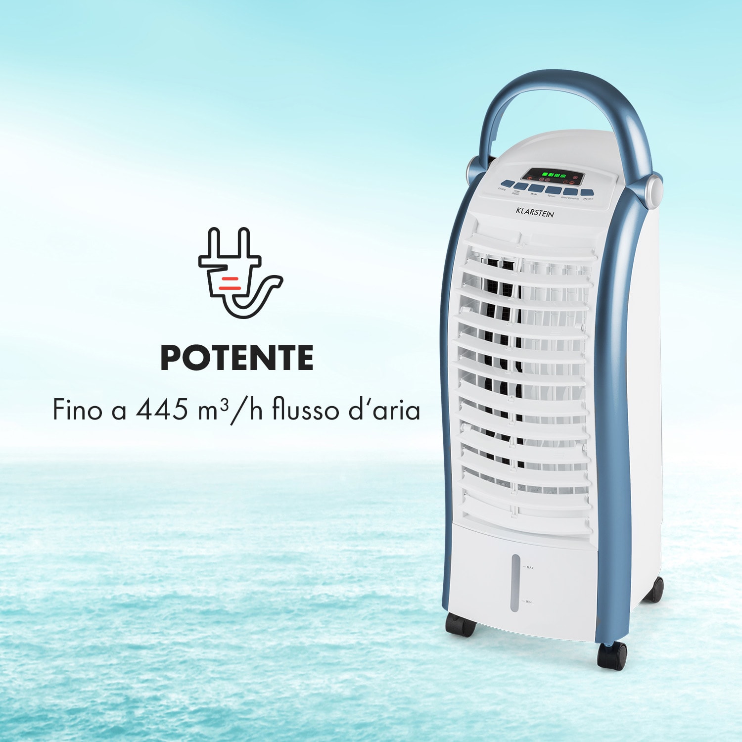 Maxfresh Ocean raffreddatore d'aria 6L 65W Telecomando 2x Ice Pack 444 m³/h | No | Bianco / Blu