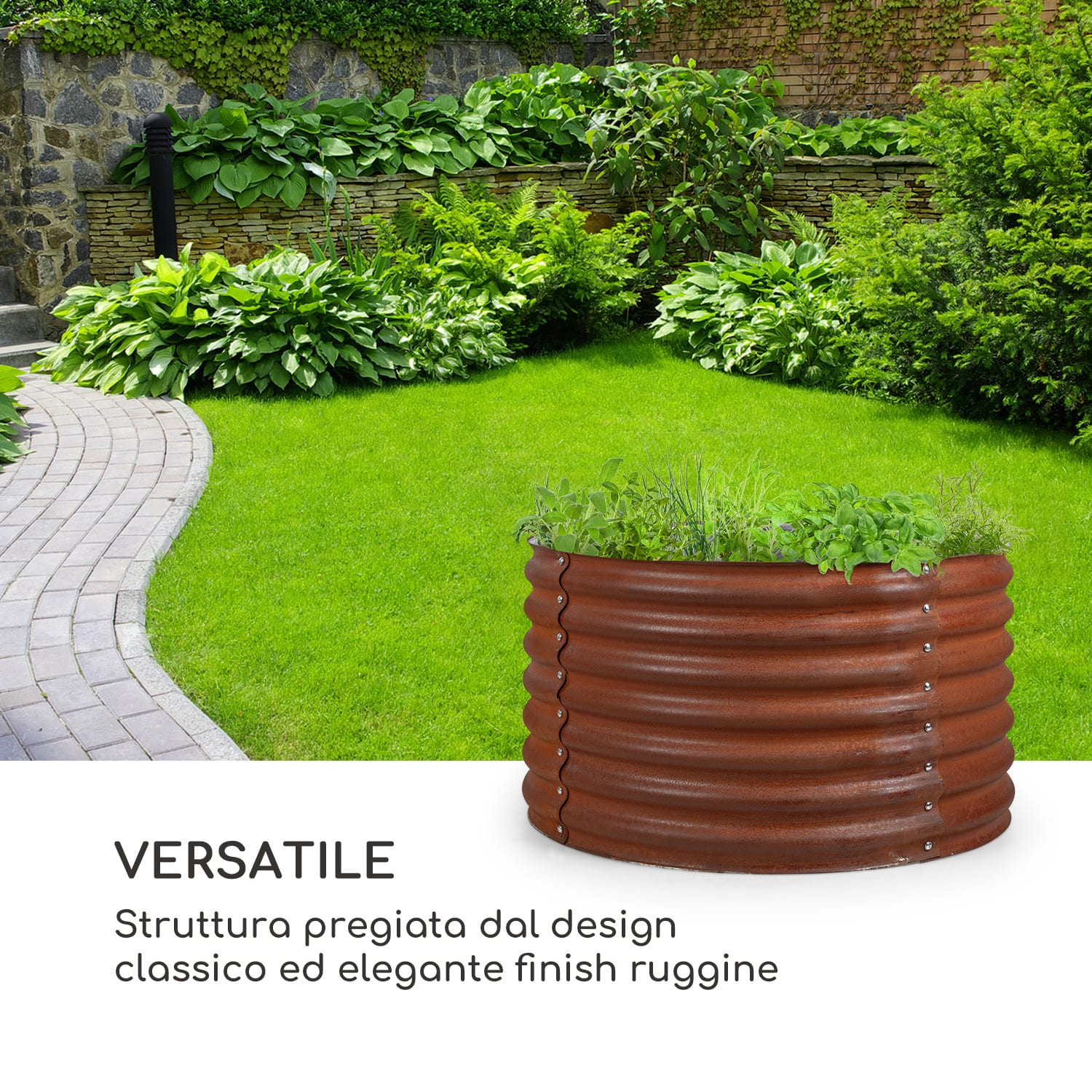 Rust Grow, aiuola rialzata, aiuola da giardino, lamiera d'acciaio zincata, finitura effetto ruggine 100 x 100 x 57 cm | Ruggine