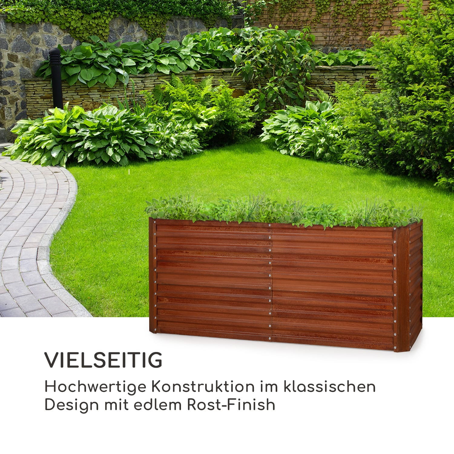 Rust Grow Hochbeet Gartenbeet verzinktes Stahlblech Rost-Finish 200 x 100 x 90 cm | Rost