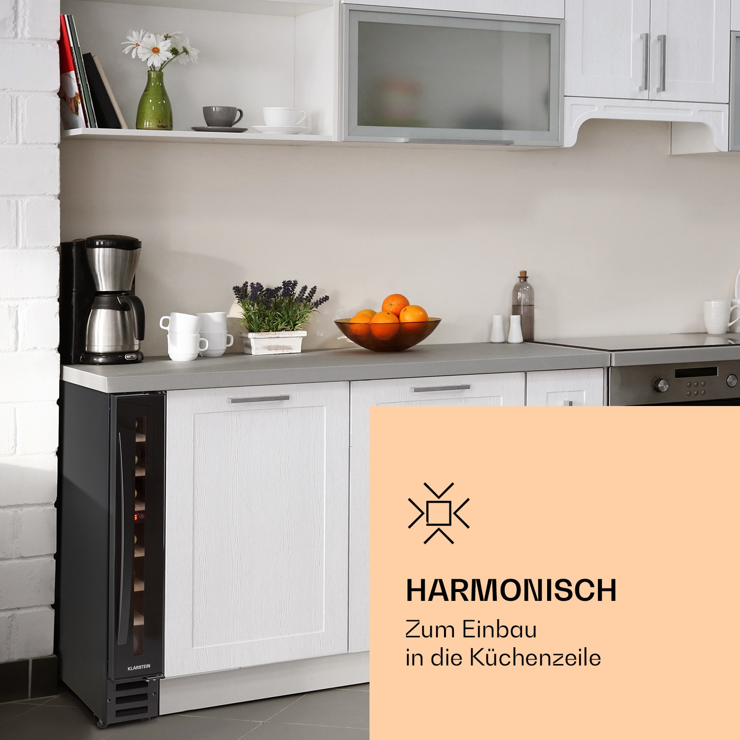 Vinovilla 7 Built-in Uno Onyx Einbau-Weinkühlschrank Glas Edelstahl 7 Flaschen | 1 Kühlzone | Schwarz