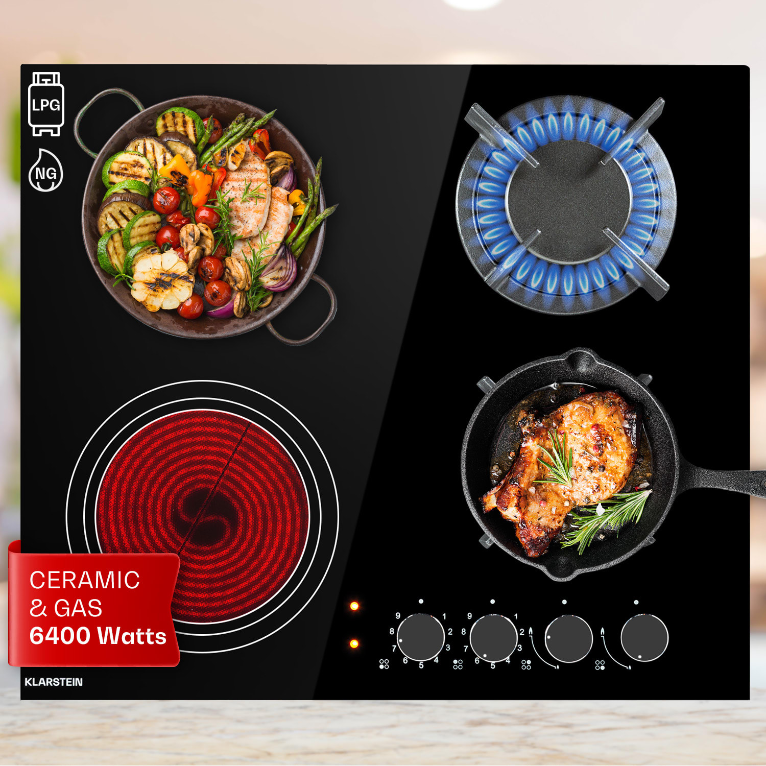 MultiChef 4 combo gas hob gas/glass ceramic 4 zones 4