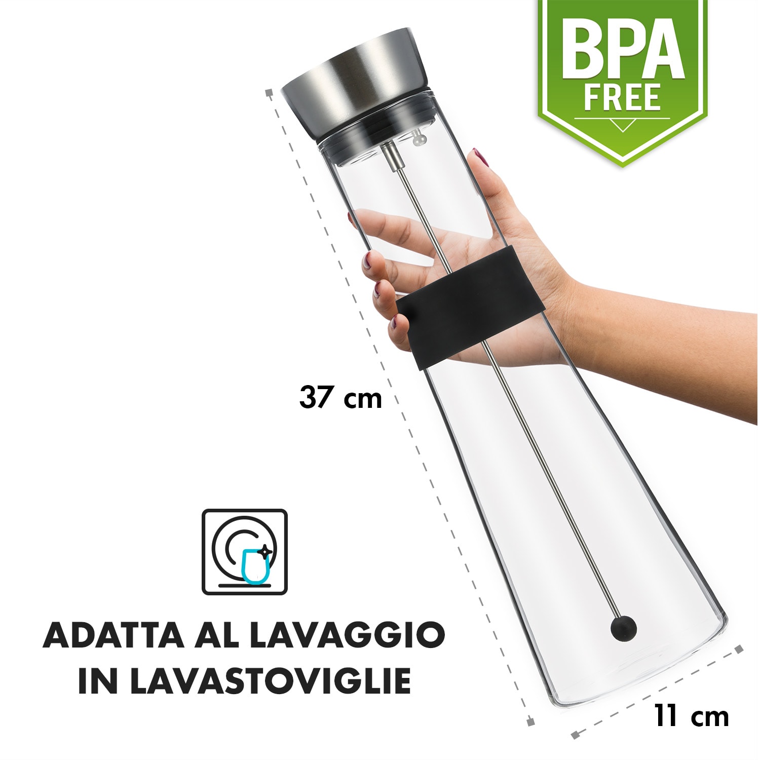 Sile, caraffa, 1,6 litri, vetro borosilicato, spiedino per frutta con tappo finale 1,6 Ltr