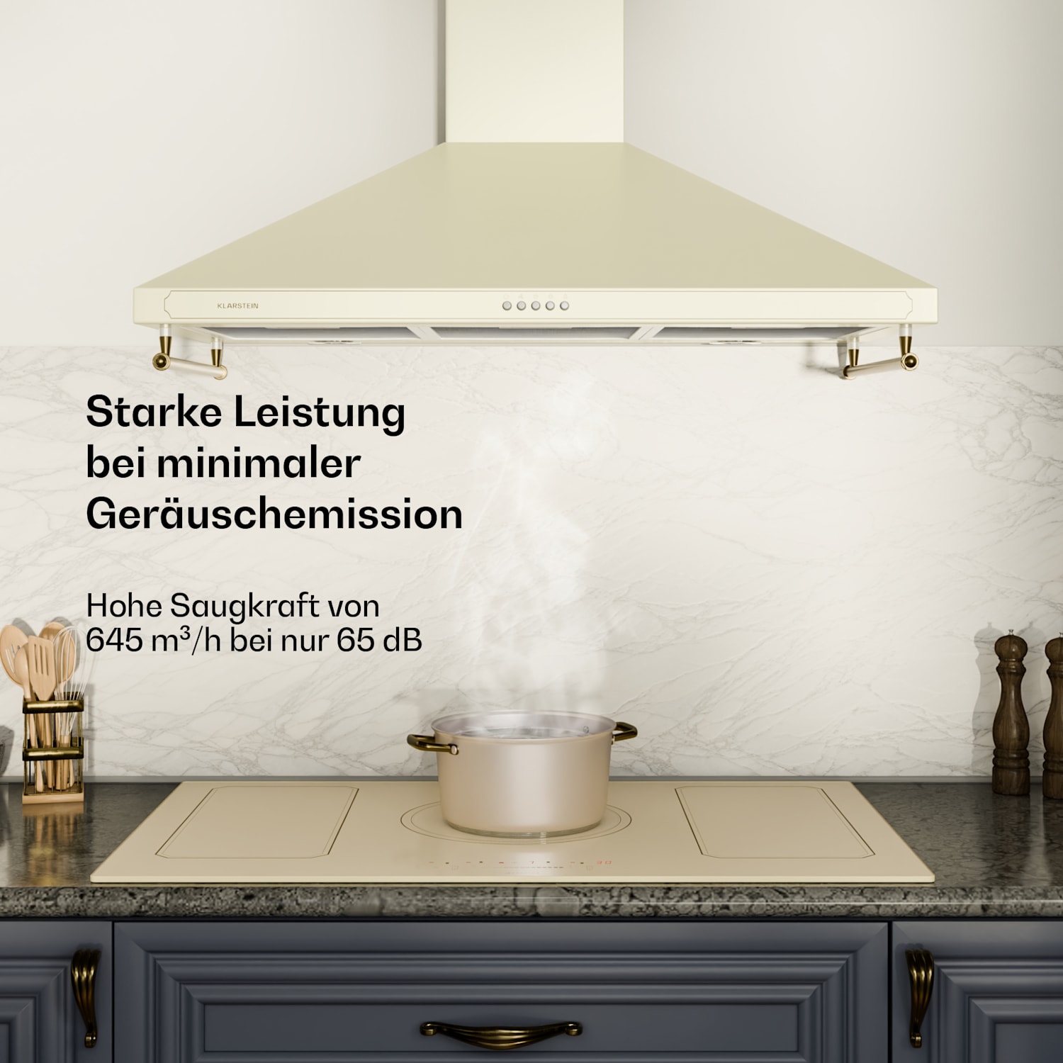 Victoria 90 Dunstabzugshaube 90cm Retro-Design 644,5m³/h 2 LED-Lampen 90 cm | Vintage-Creme