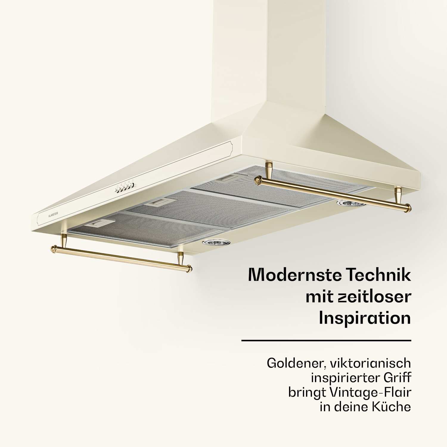 Victoria 90 Dunstabzugshaube 90cm Retro-Design 644,5m³/h 2 LED-Lampen 90 cm | Vintage-Creme