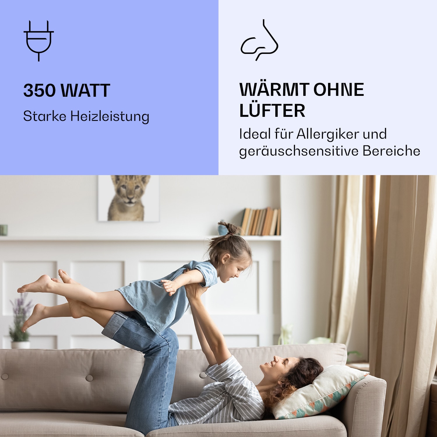 Wonderwall Air Art Smart Riscaldatore a infrarossi Leone 60x60cm 350W 