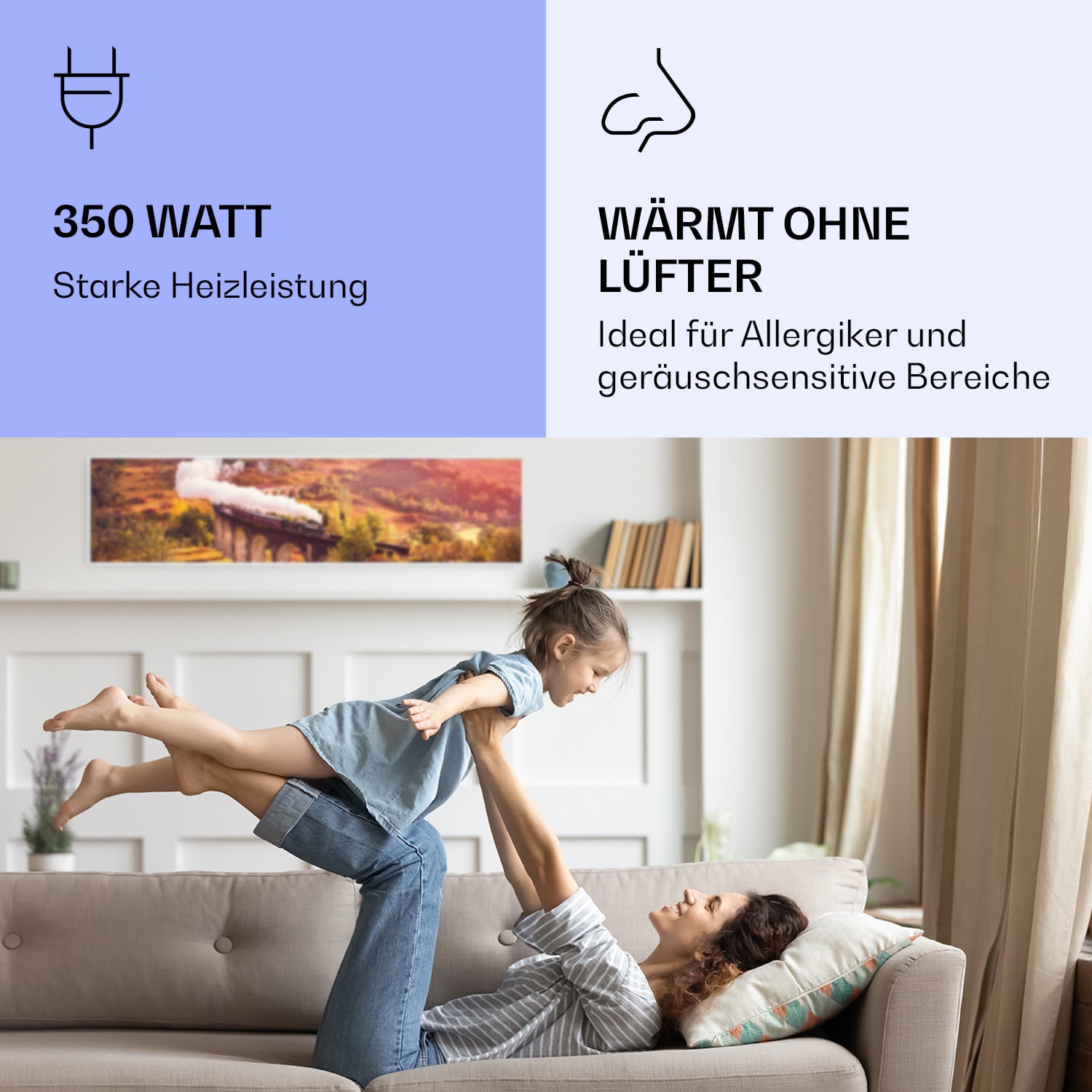 Wonderwall Air Art Smart Infrarotheizung Zug 120x30cm 350W 120 x 30 cm | Zug, weißer Rahmen