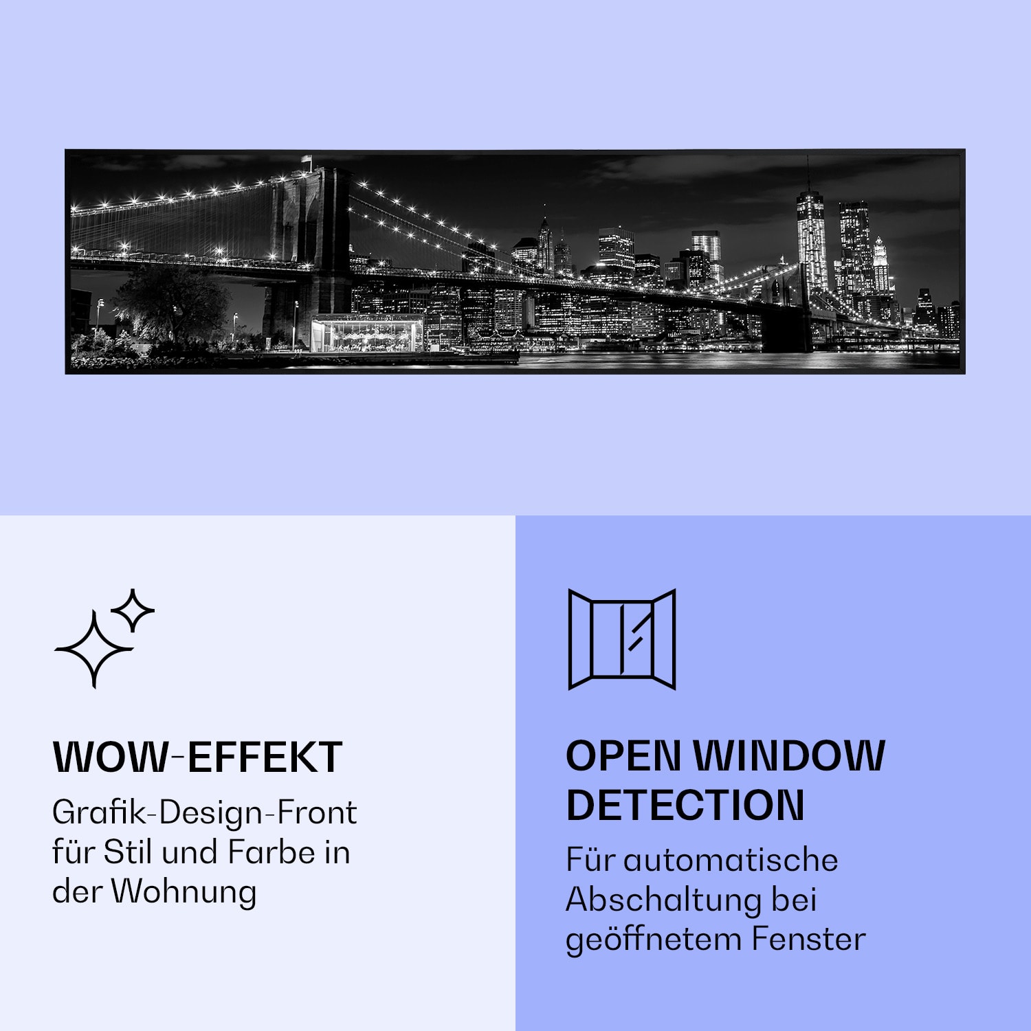 Wonderwall Air Art Smart Infrarotheizung Brücke 120x30cm 350W 120 x 30 cm | Brücke, schwarzer Rahmen