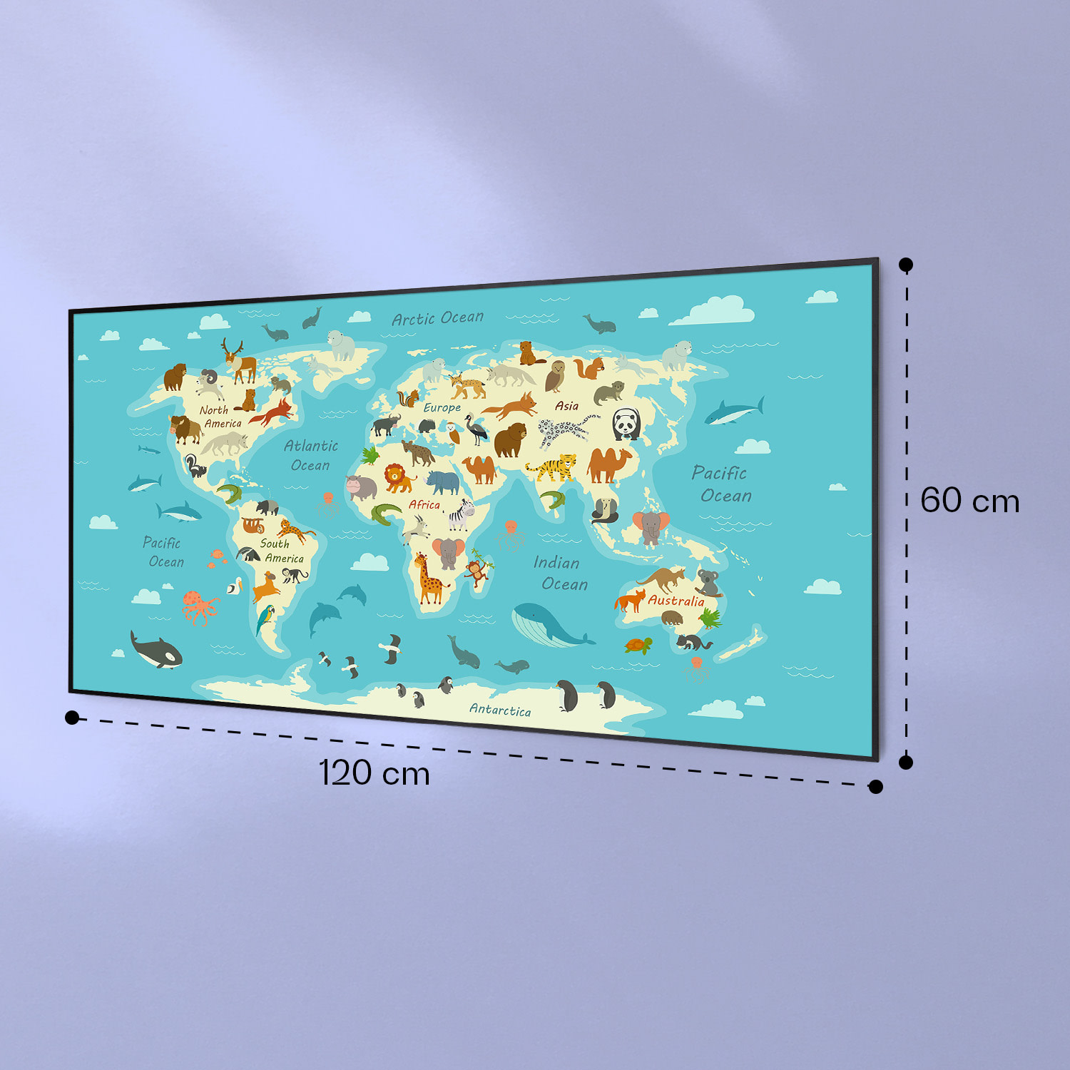 Wonderwall Air Art Smart Riscaldatore a infrarossi Mappa con animali 120x60cm 700W 