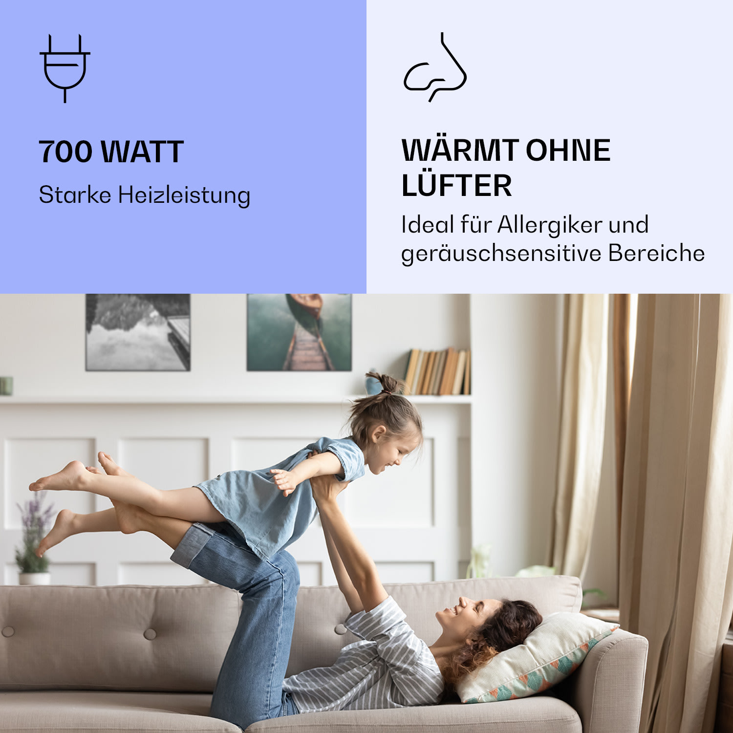 Wonderwall Air Art Smart Riscaldatore a infrarossi Lago Verticale 60x120cm 700W 60 x 120 cm | Lago verticale, cornice nera