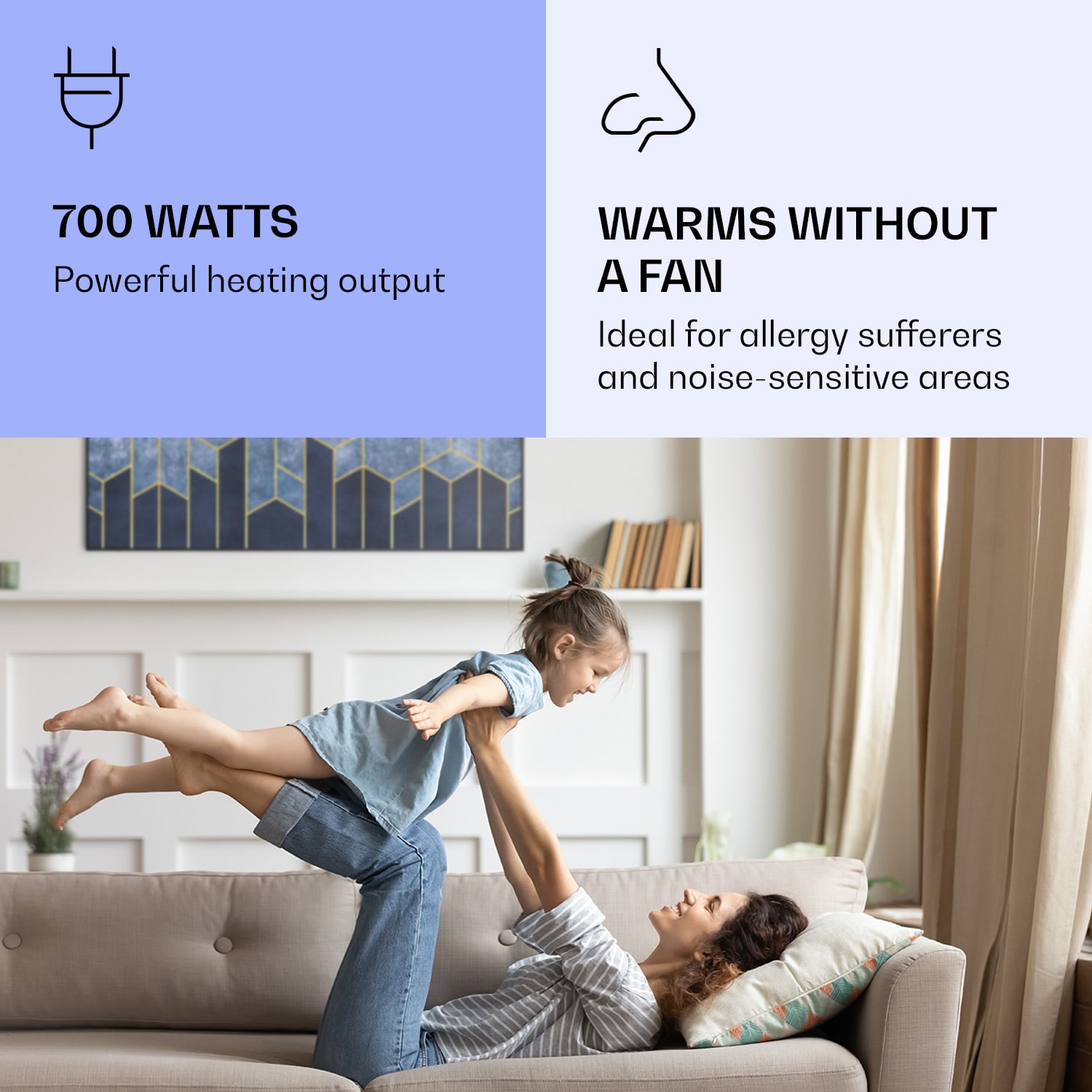 Wonderwall Air Art Smart Riscaldatore a infrarossi Linea blu 120x60cm 700W 120 x 60 cm | Linea blu, cornice nera