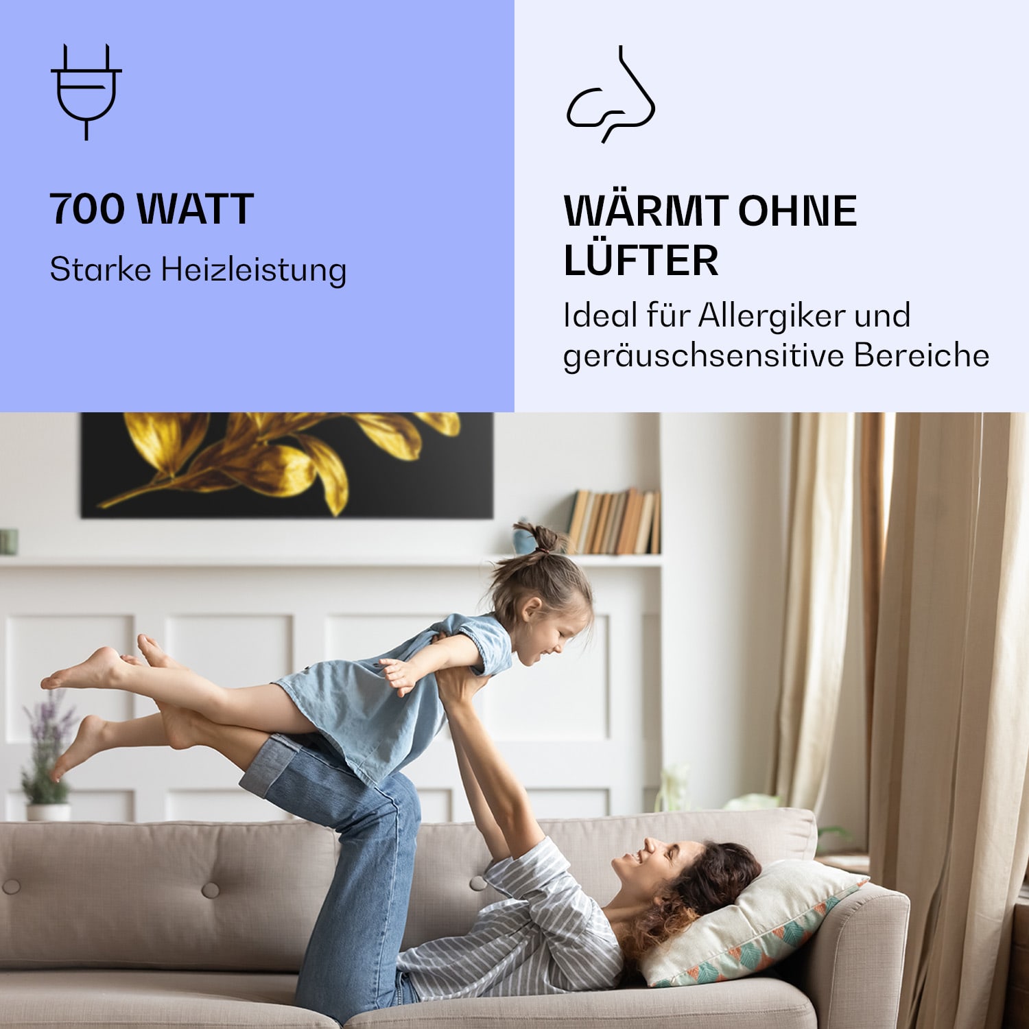 Wonderwall Air Art Smart Infrarotheizung Goldenes Blatt 120x60cm 700W 120 x 60 cm | 700 W | Goldener Zweig