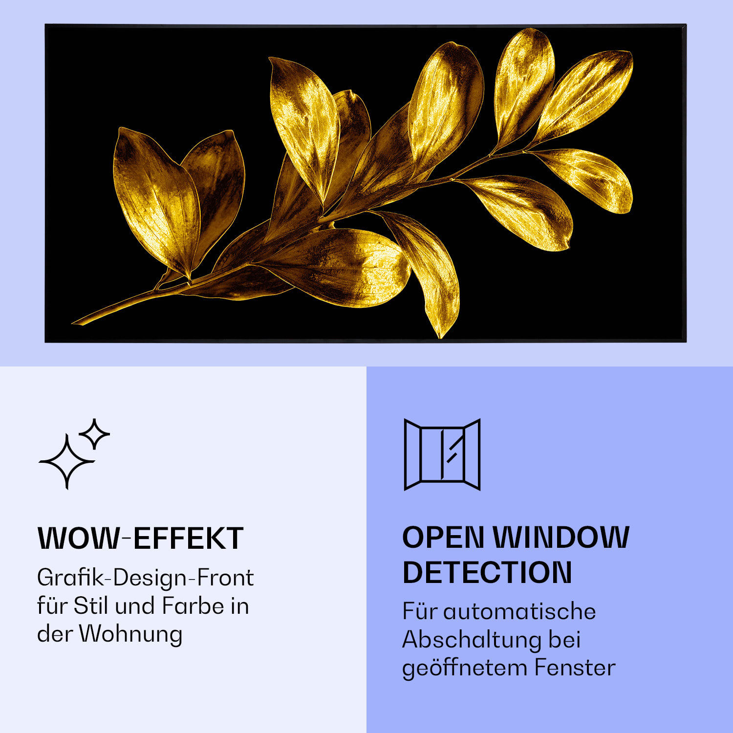Wonderwall Air Art Smart Infrarotheizung Goldenes Blatt 120x60cm 700W 120 x 60 cm | 700 W | Goldener Zweig