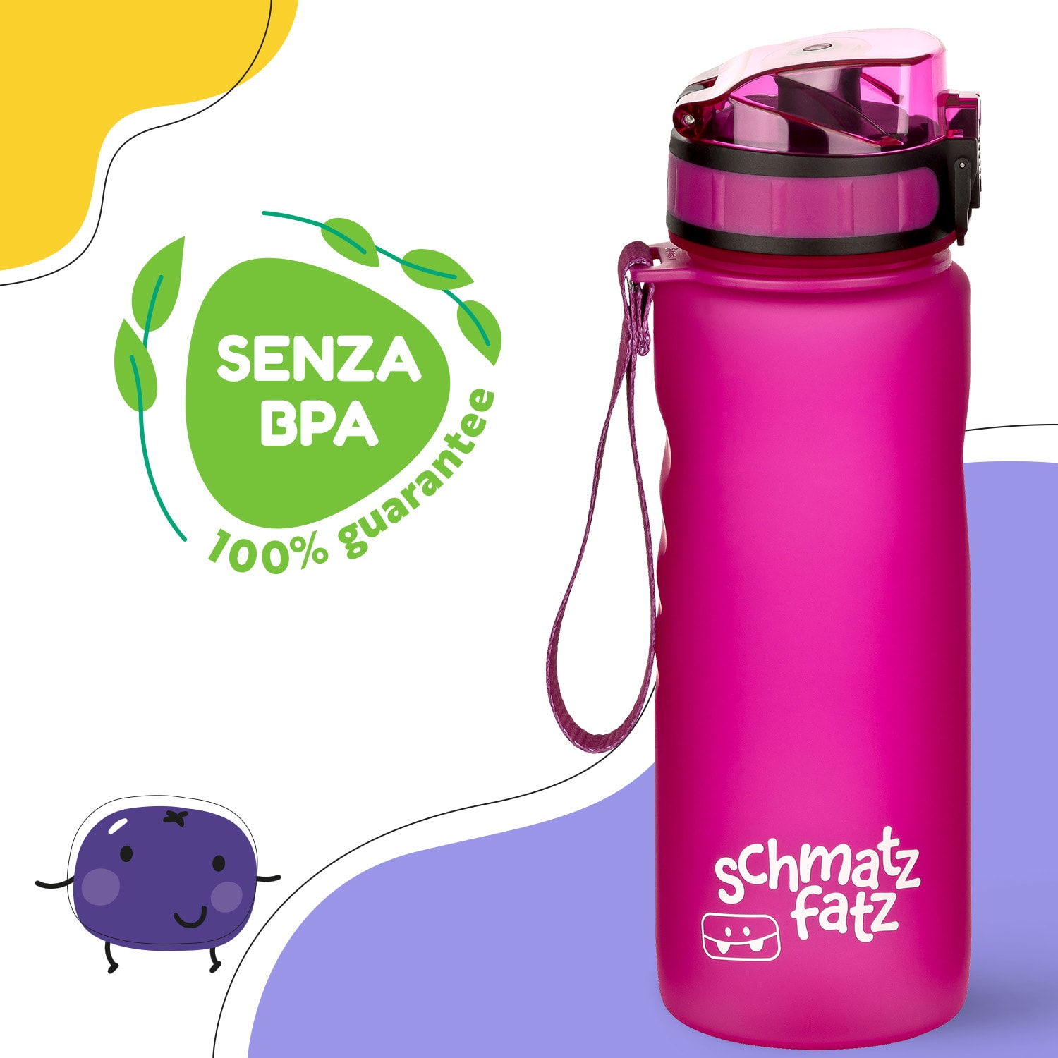 schmatzfatz, Borraccia Sportiva, 500 ml, 24 cm, Tritan 500 ml | Fucsia