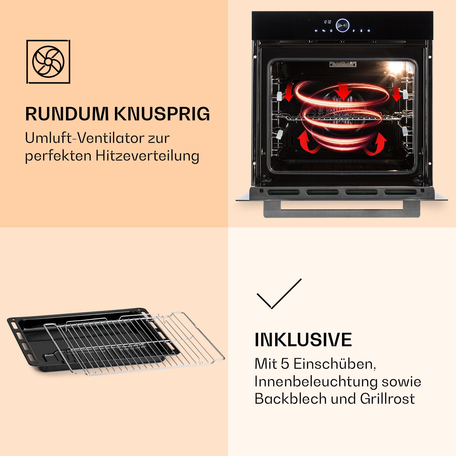 Illuminosa Smart Einbaubackofen 2800W 11 Funktionen App-Steuerung Schwarz