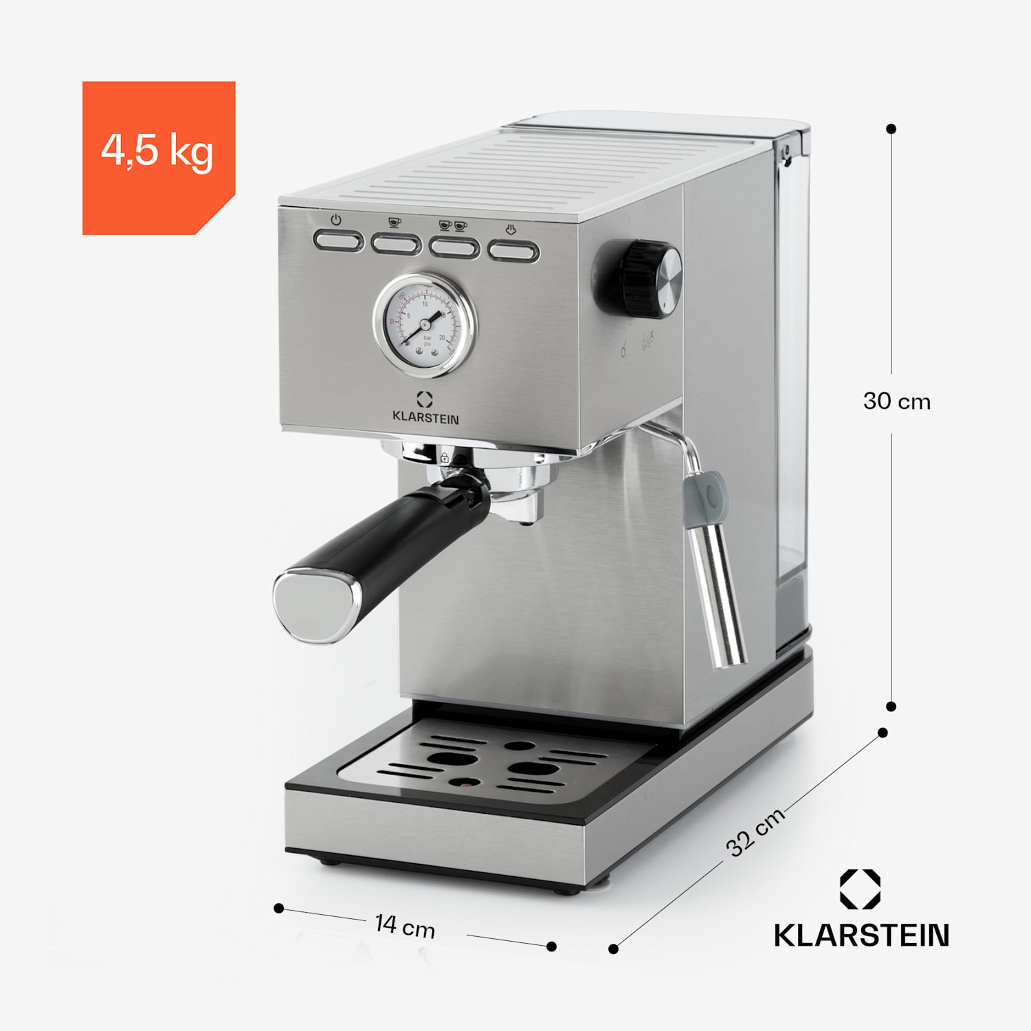 Máquina de café expresso Pausa 1350 watts, 20 bar, tanque de água sob pressão: 1,4 litros de aço inoxidável Prata Metalizada