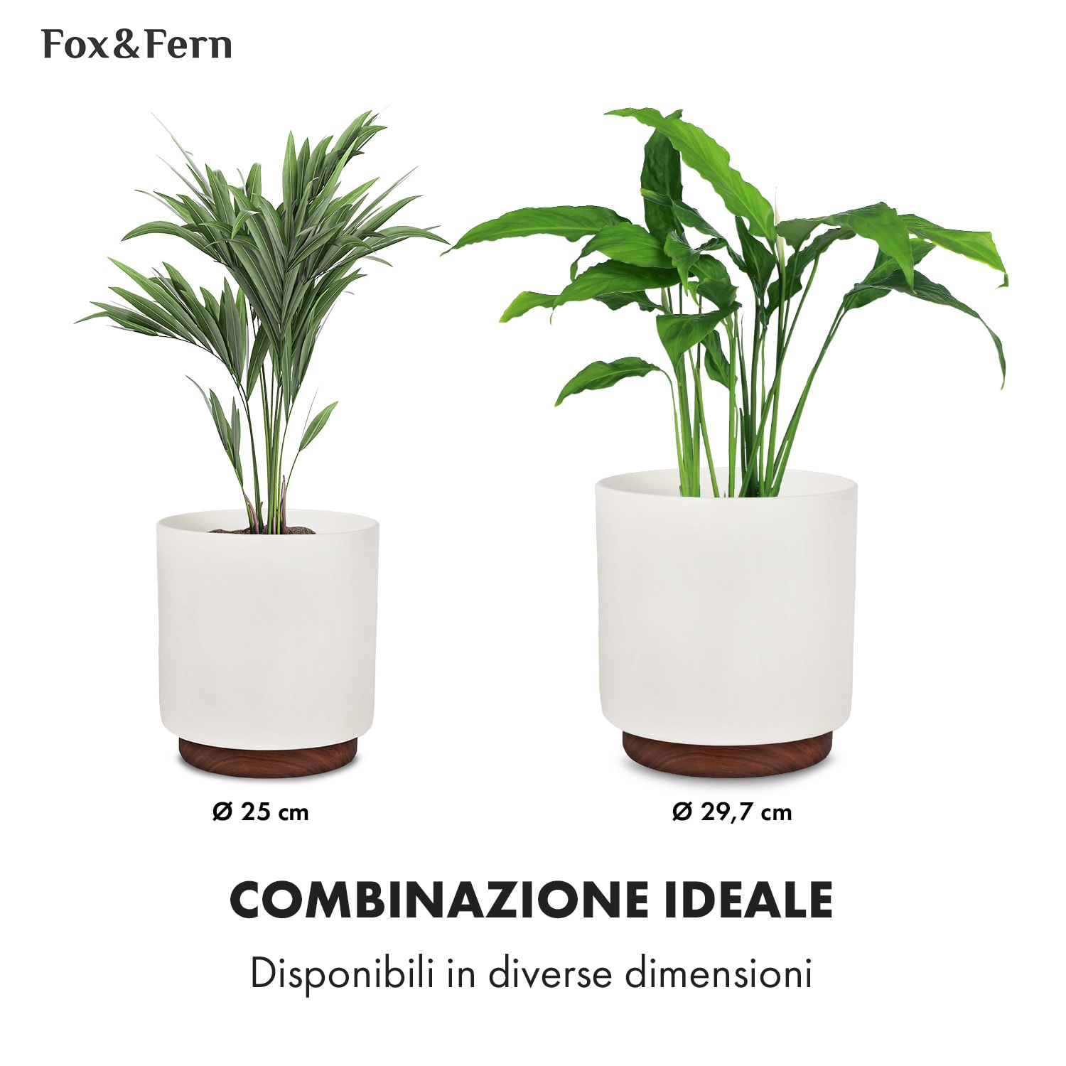 Enspijk vasi per piante, legno di noce, polystone, fatti a mano, 2 misure M (Ø 25,4 cm) | Bianco