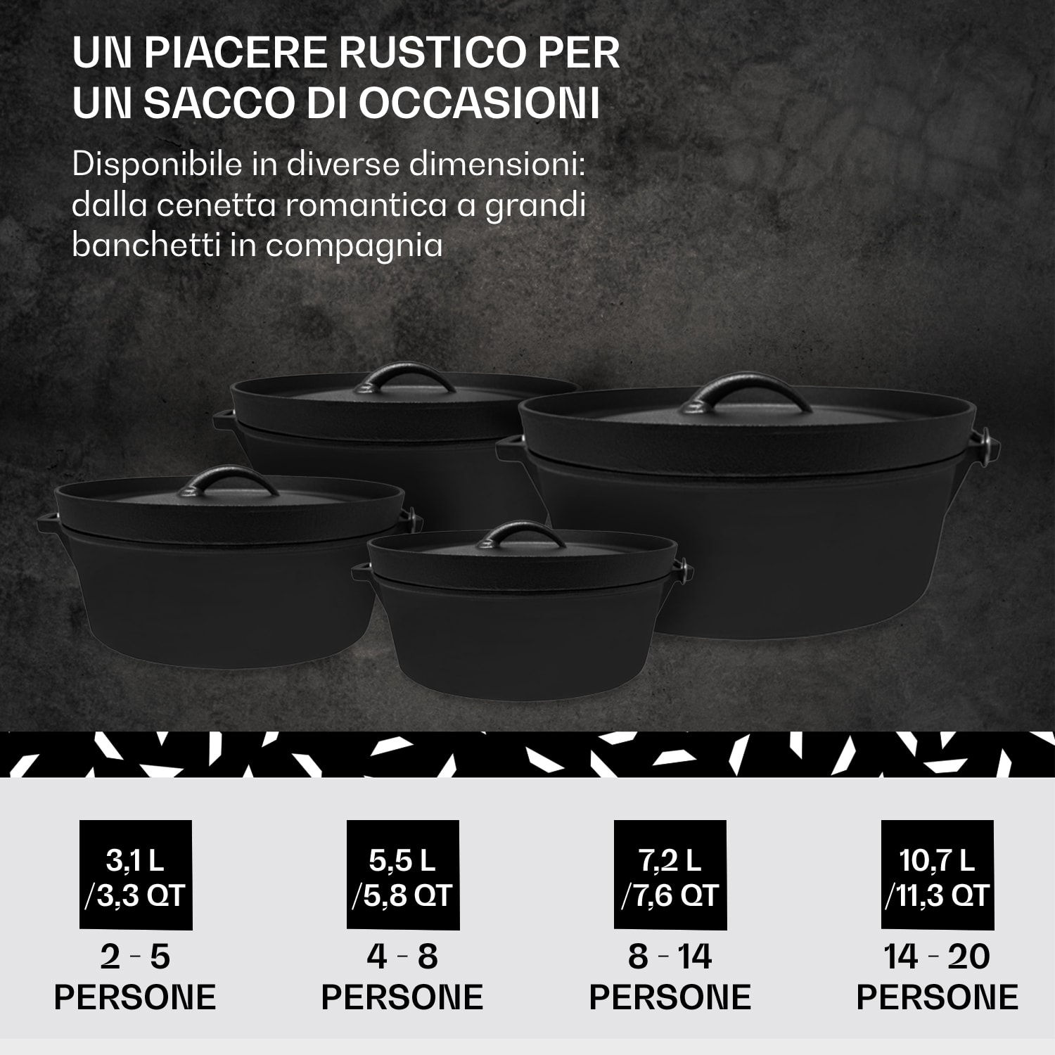 Galloway - Dutch oven 11.3, pentola per BBQ, ghisa, pretrattata, misura XL/11.3 qt ca. 10,7 Ltr / 11.3 qt | senza piedi