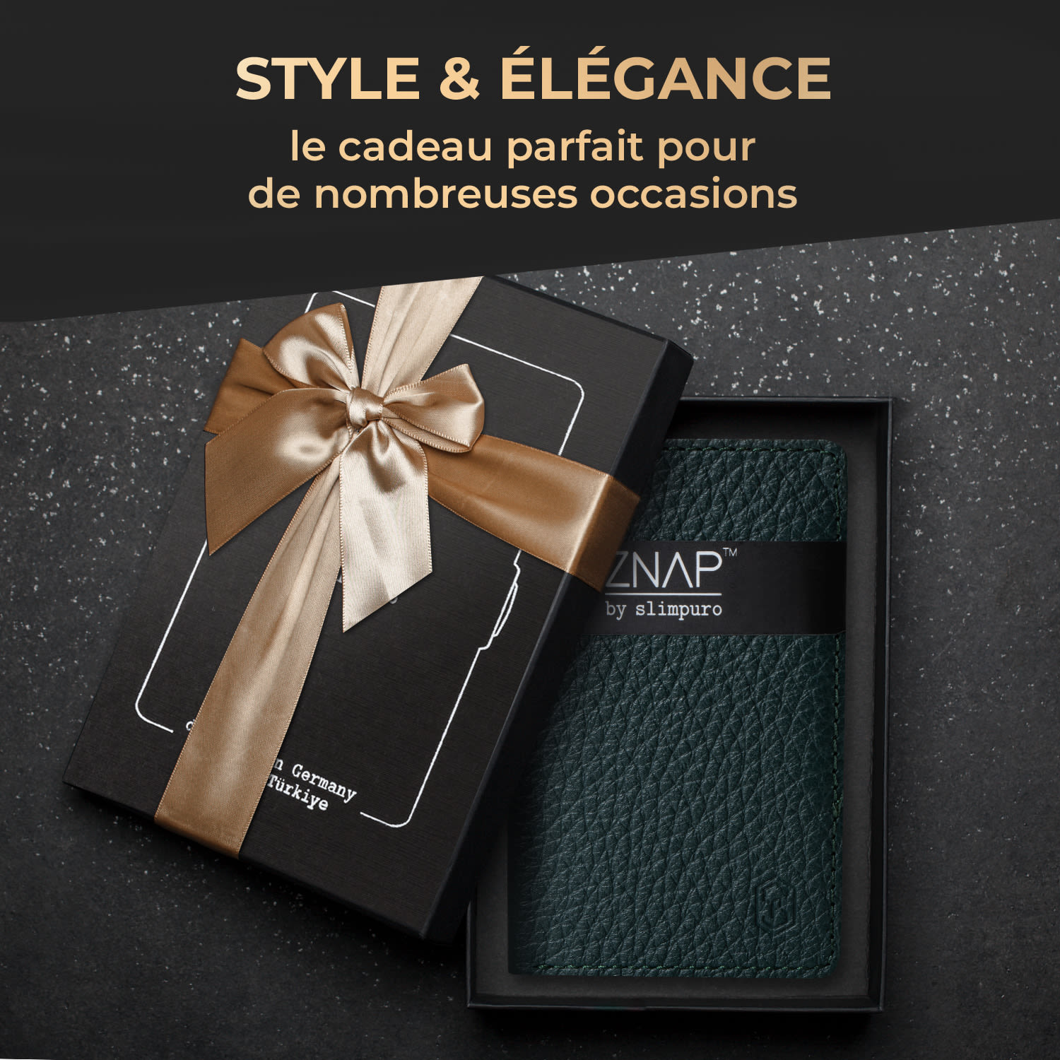 ZNAP Slim Wallet 12 Cartes pochette à monnaie 8,9 x 1,8 x 6,3 cm (LxHxP)  Protection RFID à grain | Vert Forêt