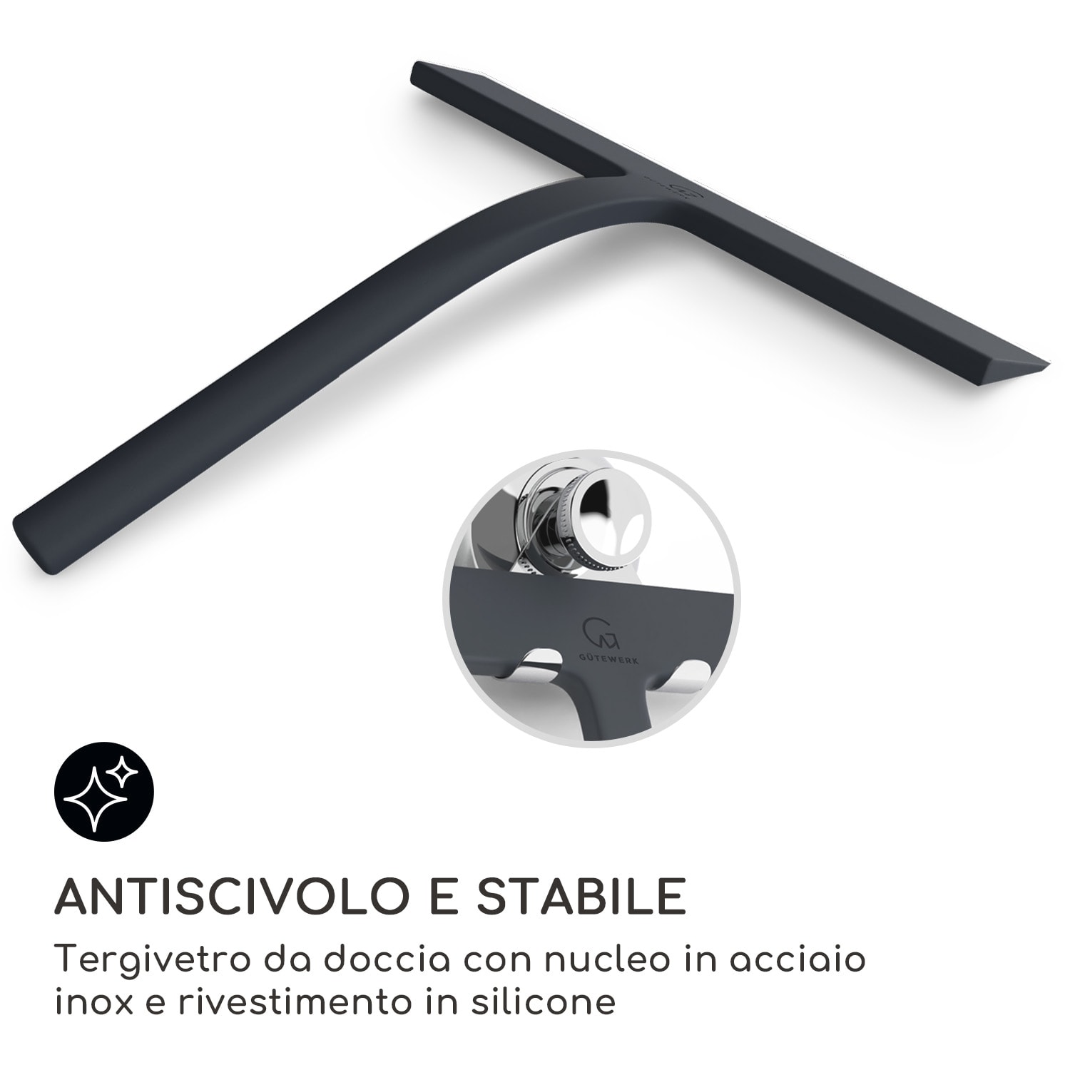 Blaze - Tergivetro per doccia, 23 cm, rivestimento in silicone, nucleo in acciaio inox, design moderno Nero