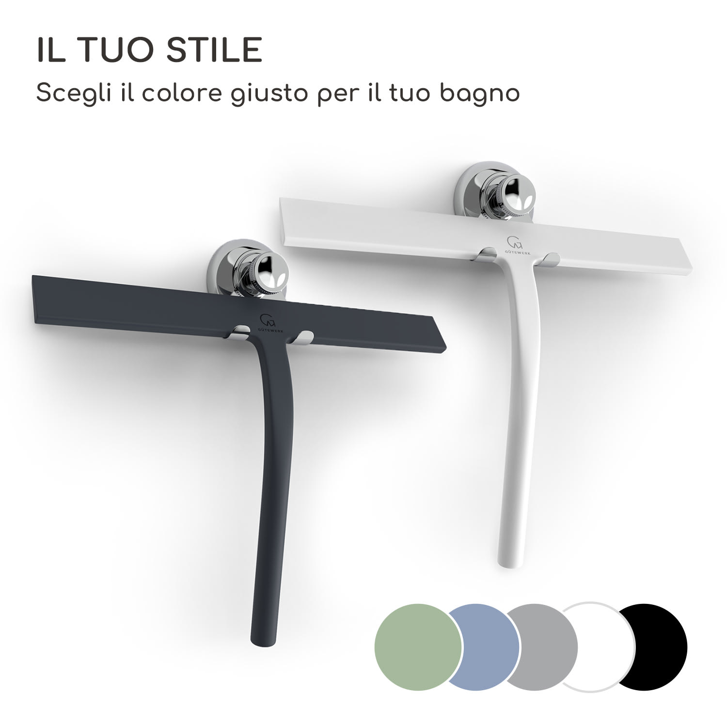 Blaze - Tergivetro per doccia, 23 cm, rivestimento in silicone, nucleo in acciaio inox, design moderno Nero