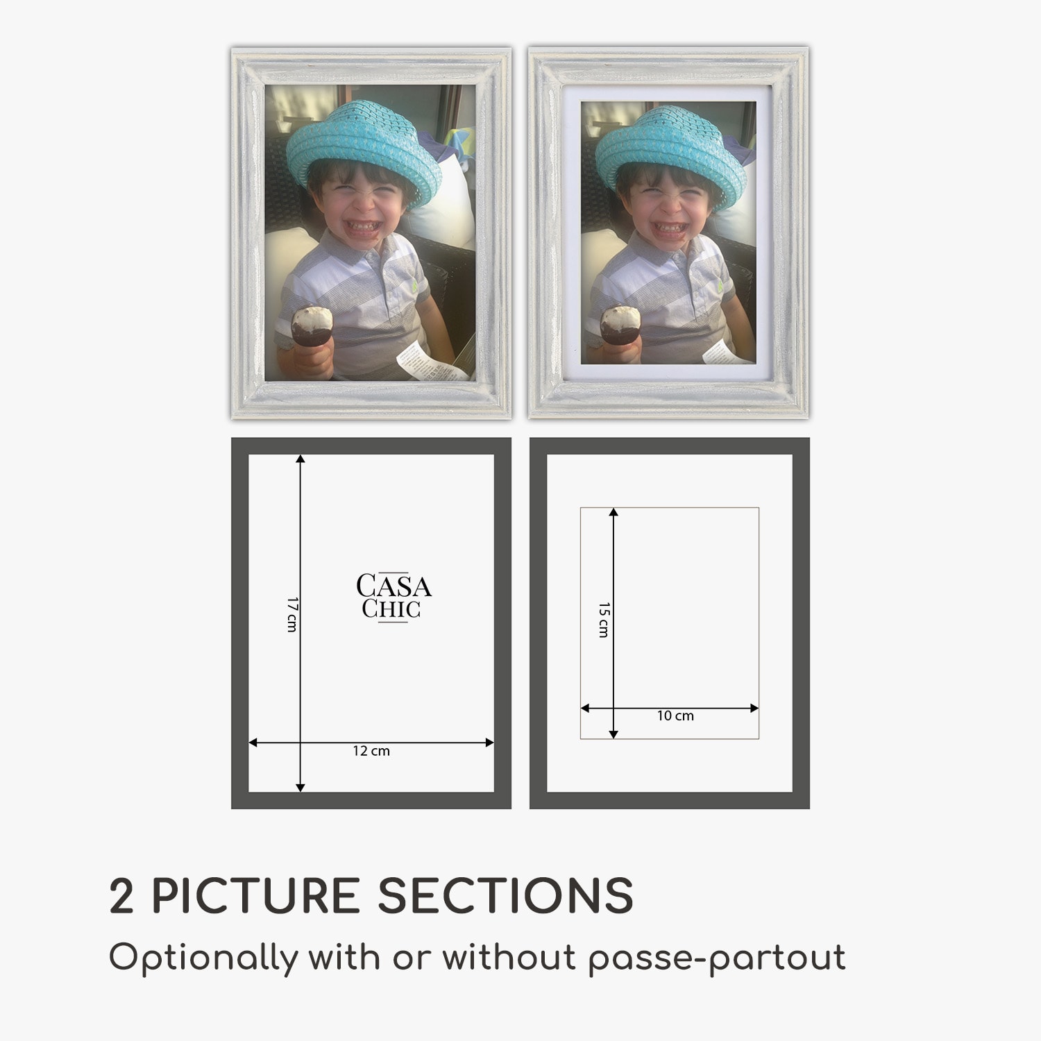 Lancaster cadre photo rectangulaire 17 x 12 cm photos passe-partout bois Blanc