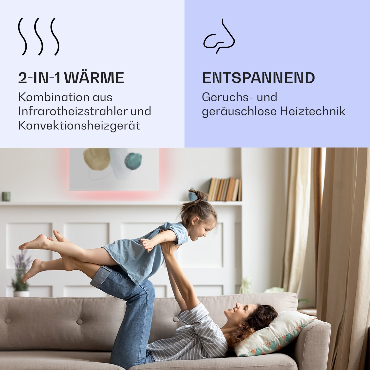 Mojave 750 smart 2-in-1 Heizgerät Infrarot Konvektor 85x60cm 750W RGB-Licht 750 W (60 x 85 cm) | Mehrfarbig