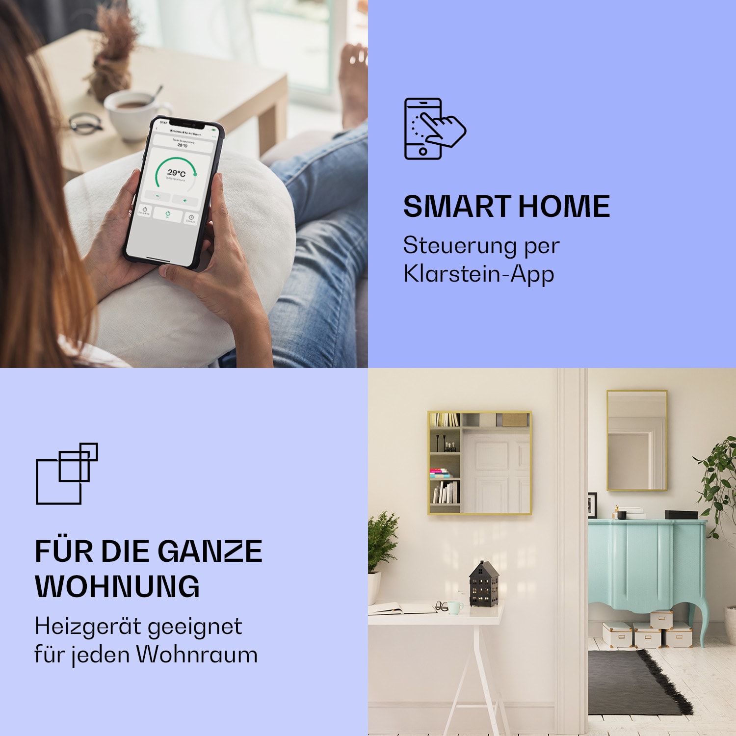 La Palma 1000 smart Radiateur 2 en 1 convecteur infrarouge 120x60cm 1000W miroir 
