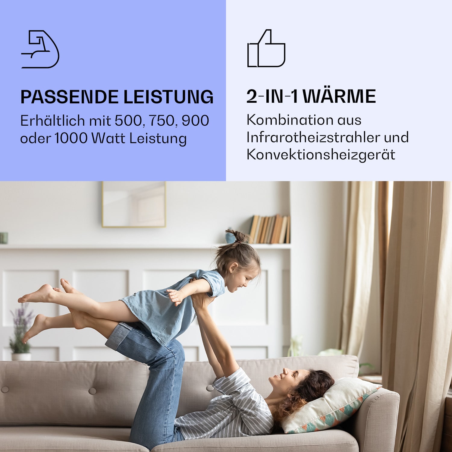 La Palma 1000 smart Radiateur 2 en 1 convecteur infrarouge 120x60cm 1000W miroir 