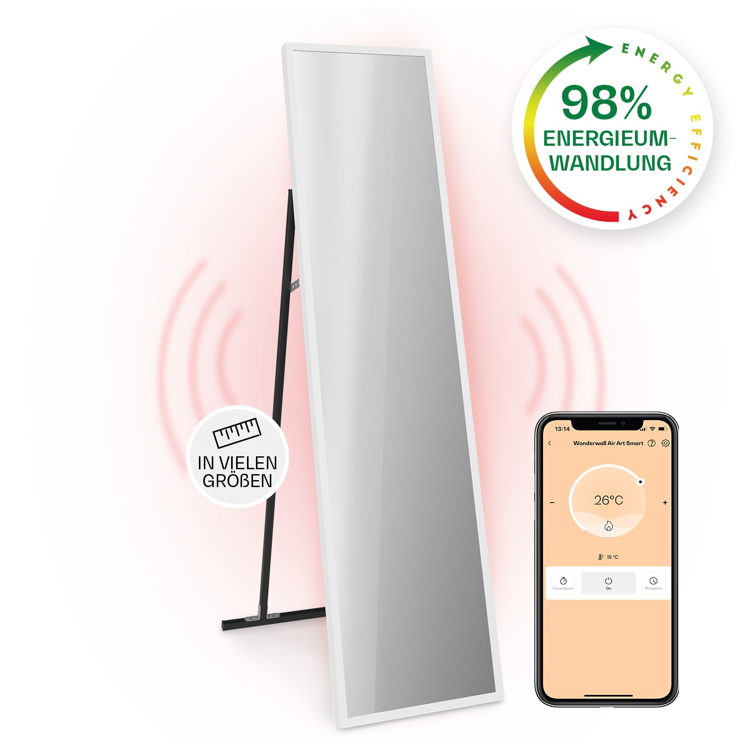 Radiatore a raggi infrarossi La Palma 900 smart Termoconvettore 40x160cm 900W Specchio Supporto alla base 900 W (40 x 160 cm) | Bianco