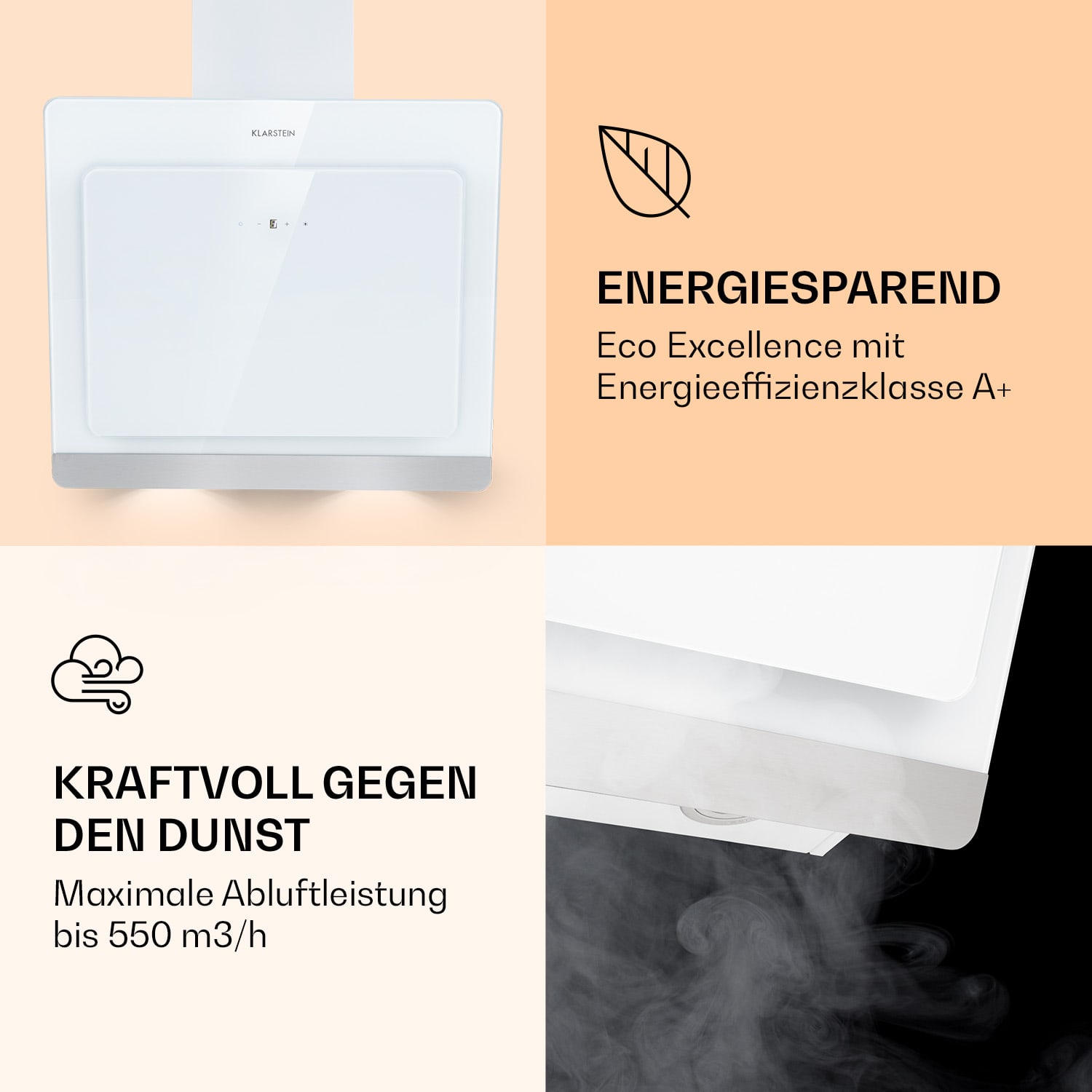 >Aurora Eco 60 Dunstabzugshaube 550 m³/h 60cm kopffrei Ambientelicht EEC A+ 