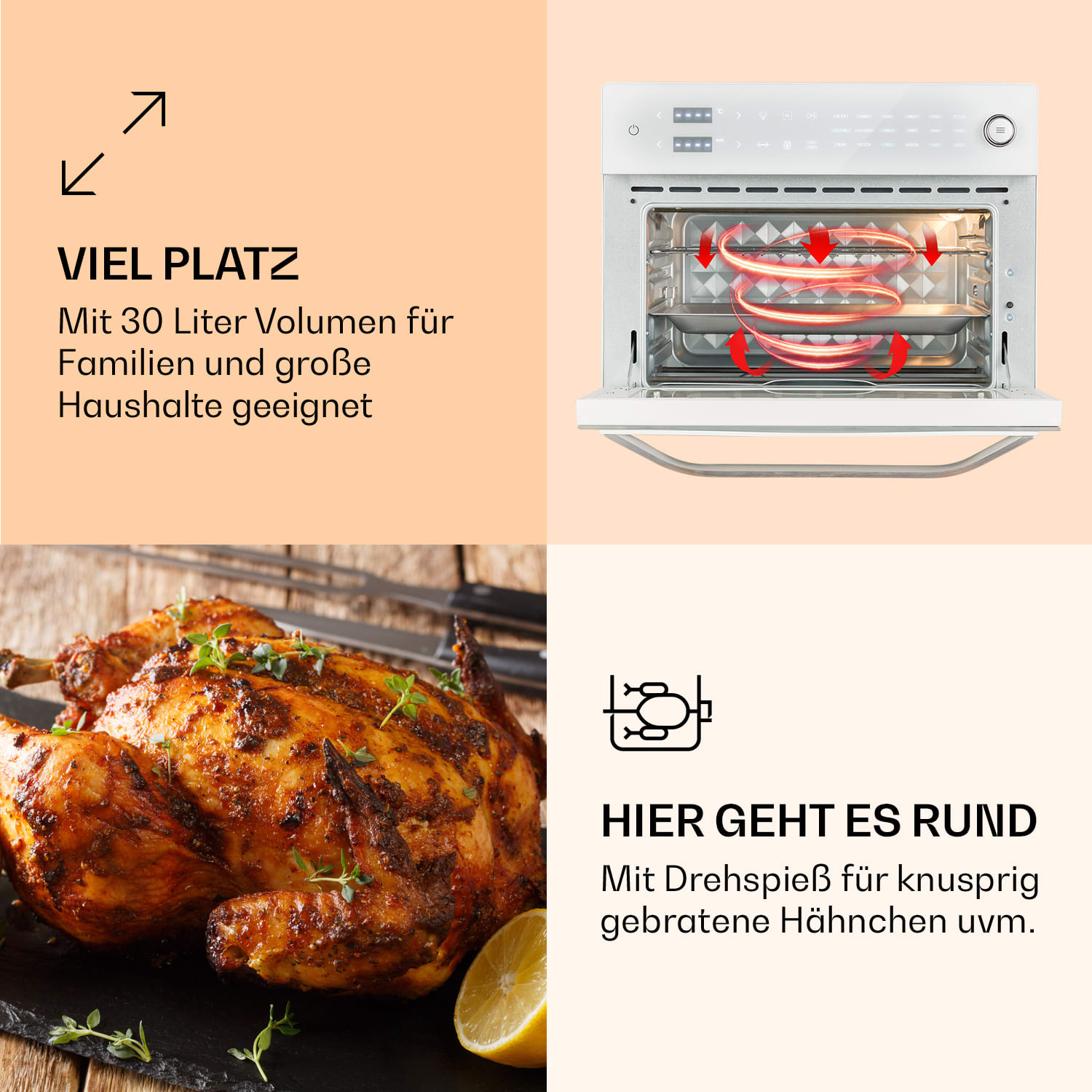 Vigor Air Heißluftfritteuse 1800 W 30 Liter 18 Programme 