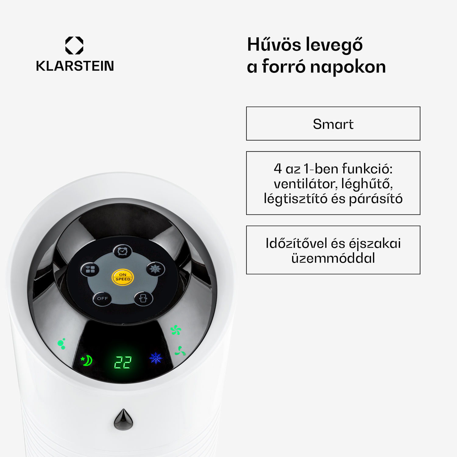 Skyscraper Ice Smart, 4 az 1-ben, léghűtő és ventilátor, WiFi, 210m³/ó, távirányítóval 210 m³/h | Igen | Fehér