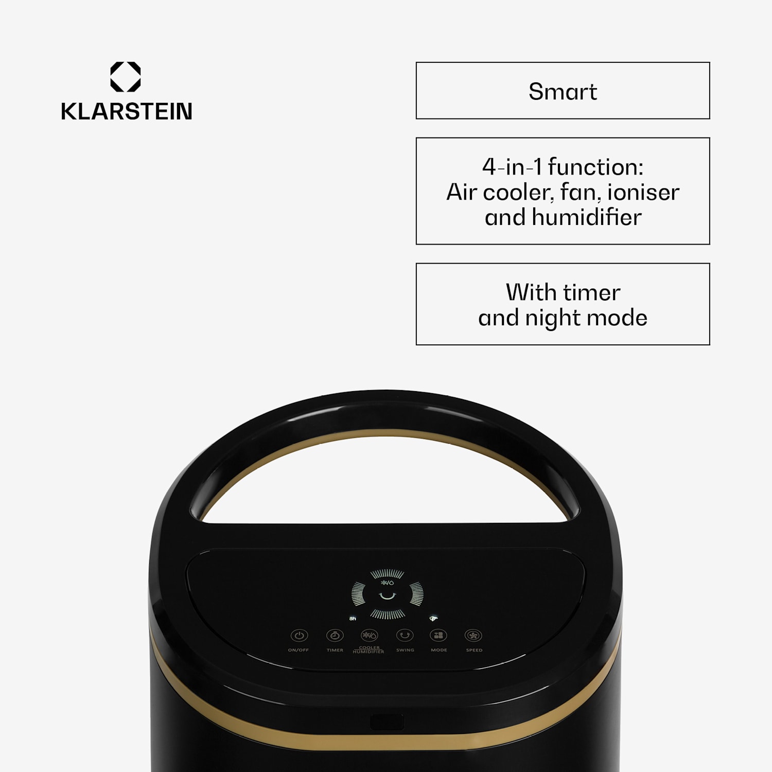 IceWind Plus Smart 4-in-1 luchtkoeler ventilator luchtbevochtiger luchtreiniger bediening met app 330 m³/h | Ja | Zwart / Antiek Goud Metallic